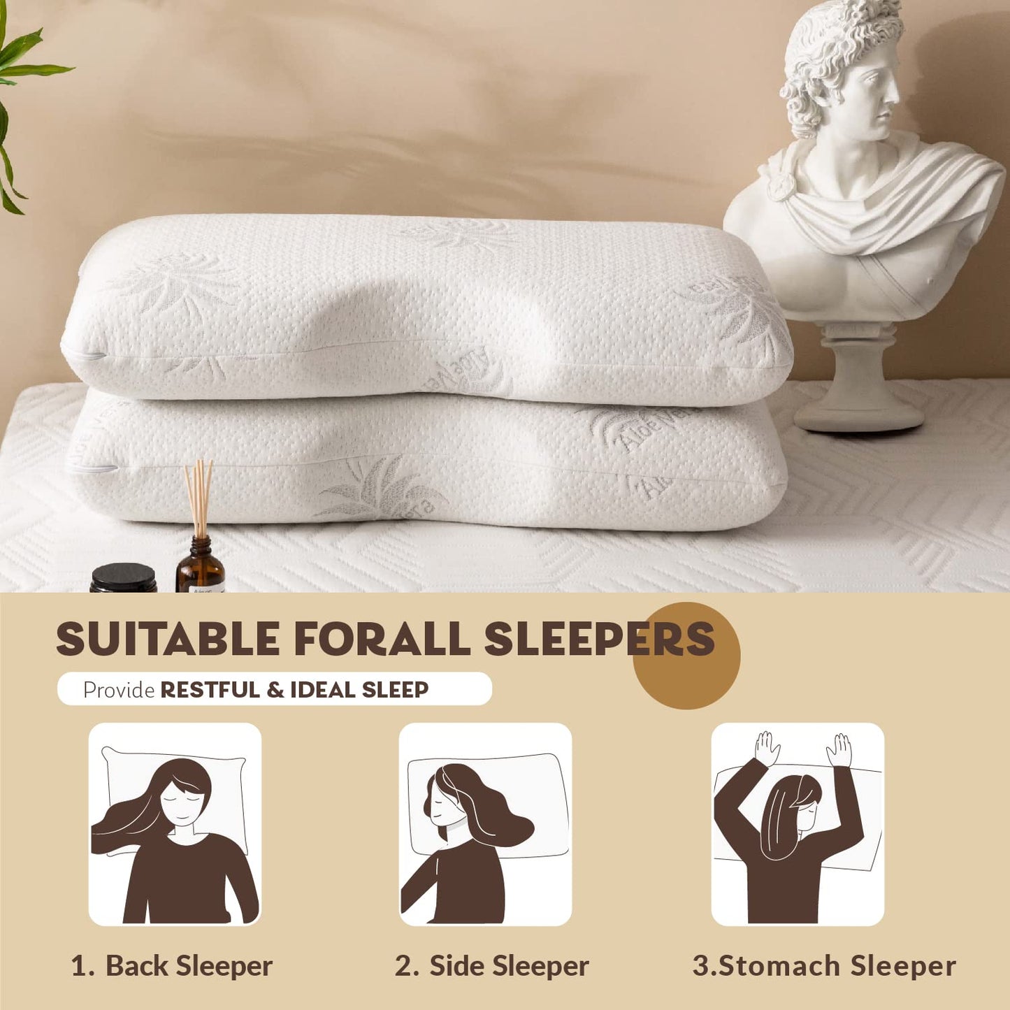 EGOHOME Cervical Neck Pillow, Side Sleeper Pillow for Sleeping, Aloe Vera Infused Memory Foam Pillow for Neck Pain Relief, Ergonomic Neck Support Pillow for Side Back Stomach Sleepers, 30x16 Inches
