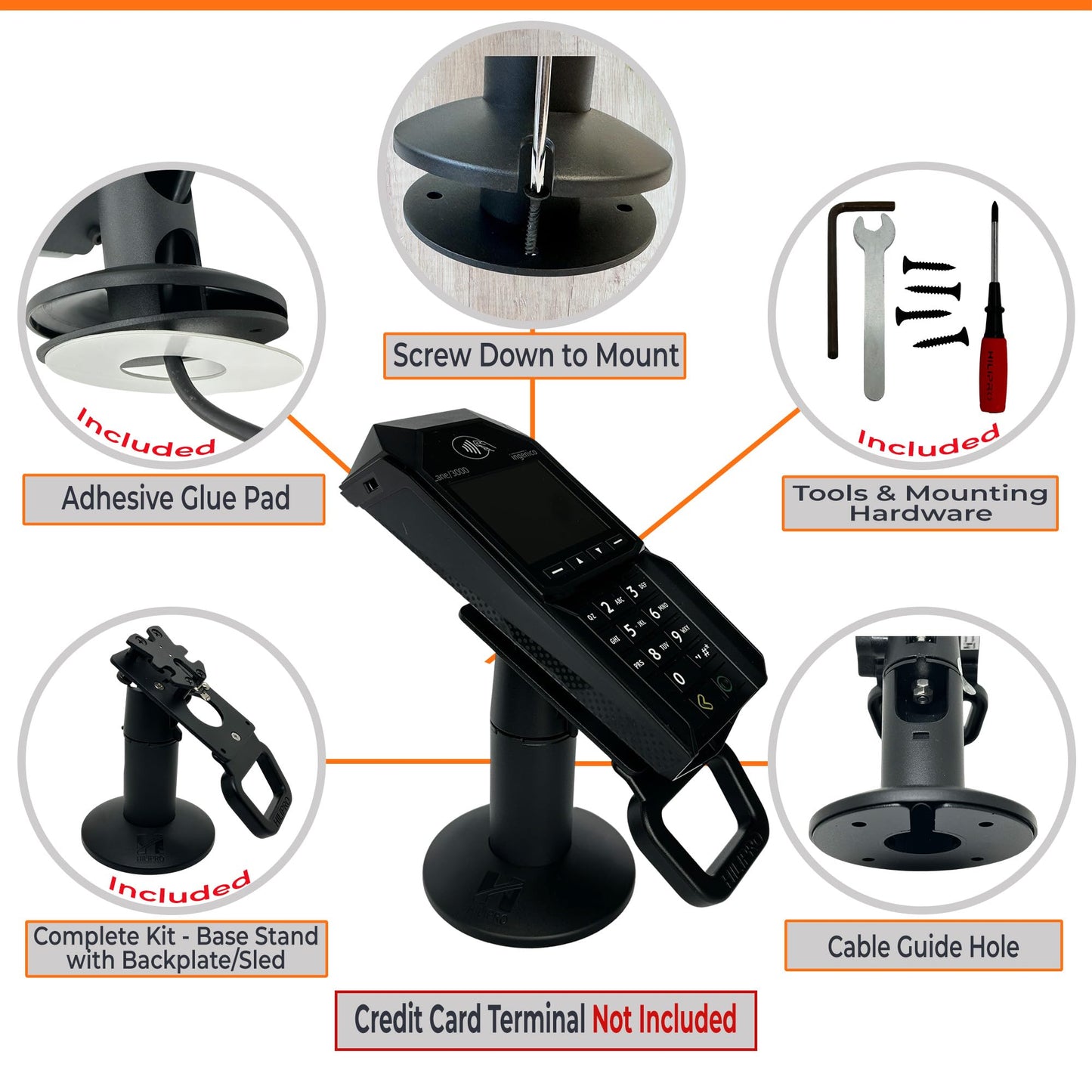 Hilipro Point of Sale Stand -Swivel Stand for Ingenico Lane 3000, 3600, 5000, 7000, 8000,Axium RX5000, Axium RX7000, Axium RX9000 and Desk 1500 pinpad