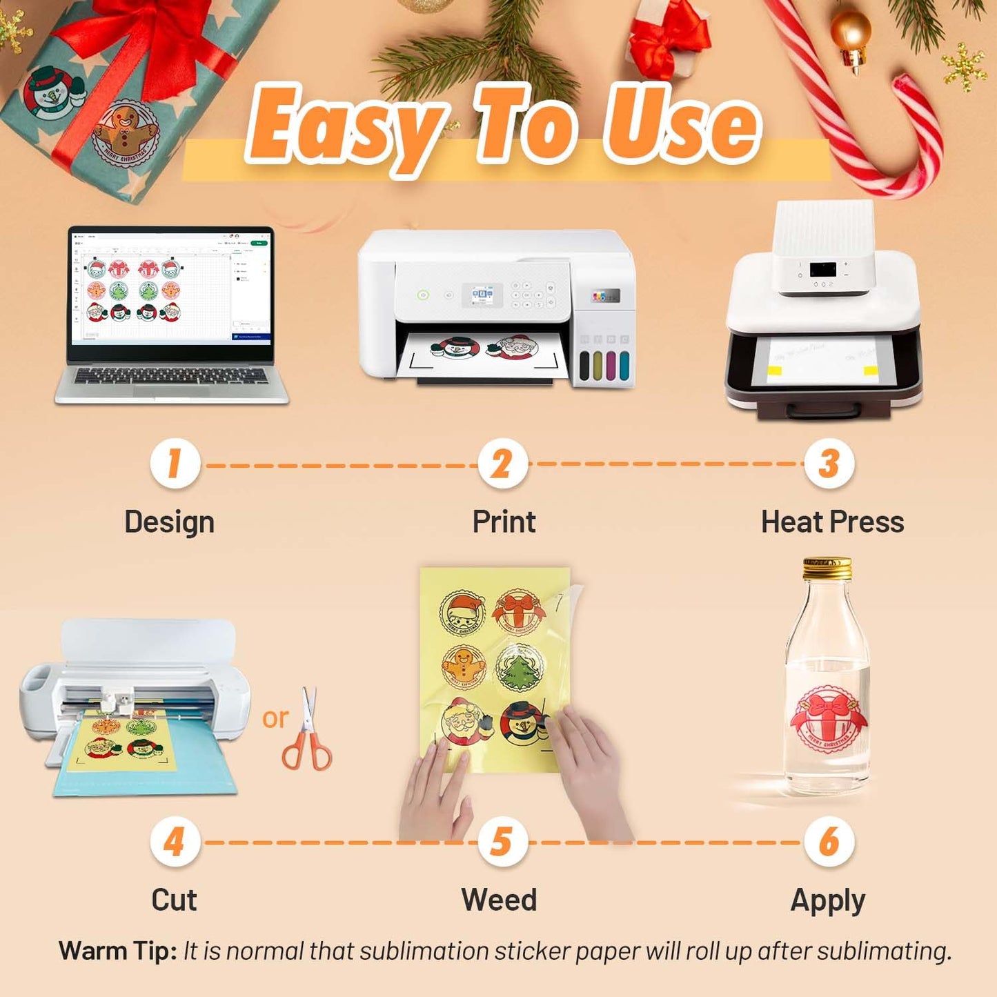 TransOurDream Sublimation Sticker Paper-50 Pcs 100% Glossy Clear Waterproof Heat Transfer Stickers 8.5x11 for Sublimation Inkjet Printer with Sublimation Ink, Decoration for Mugs, Phone Cases, Tumbler