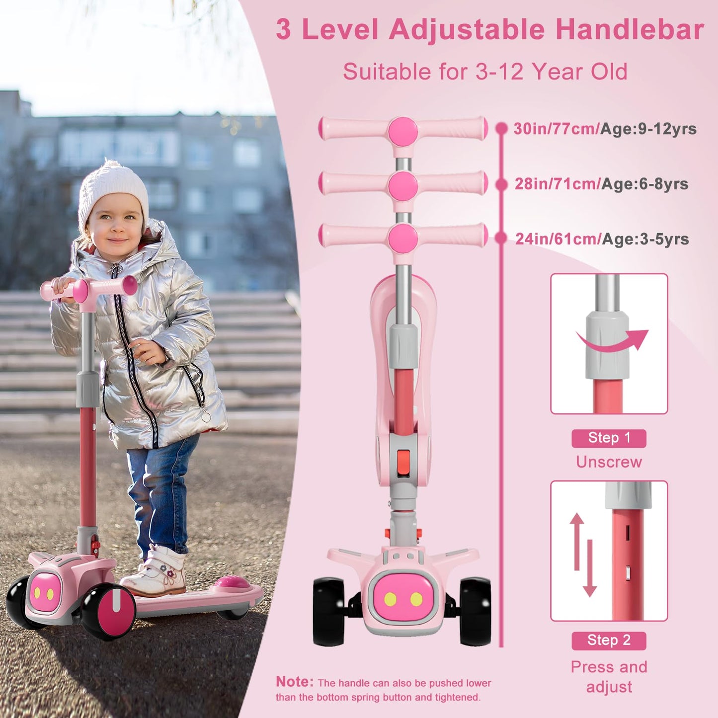 3 Wheel Scooter for Kids - Foldable & Unbreakable, 2-in-1 Kick Scooter with Music and Lights, Adjustable Height, Wide Deck, Flashing Wheel Lights, Easy for Beginner Toddlers Aged 3-8