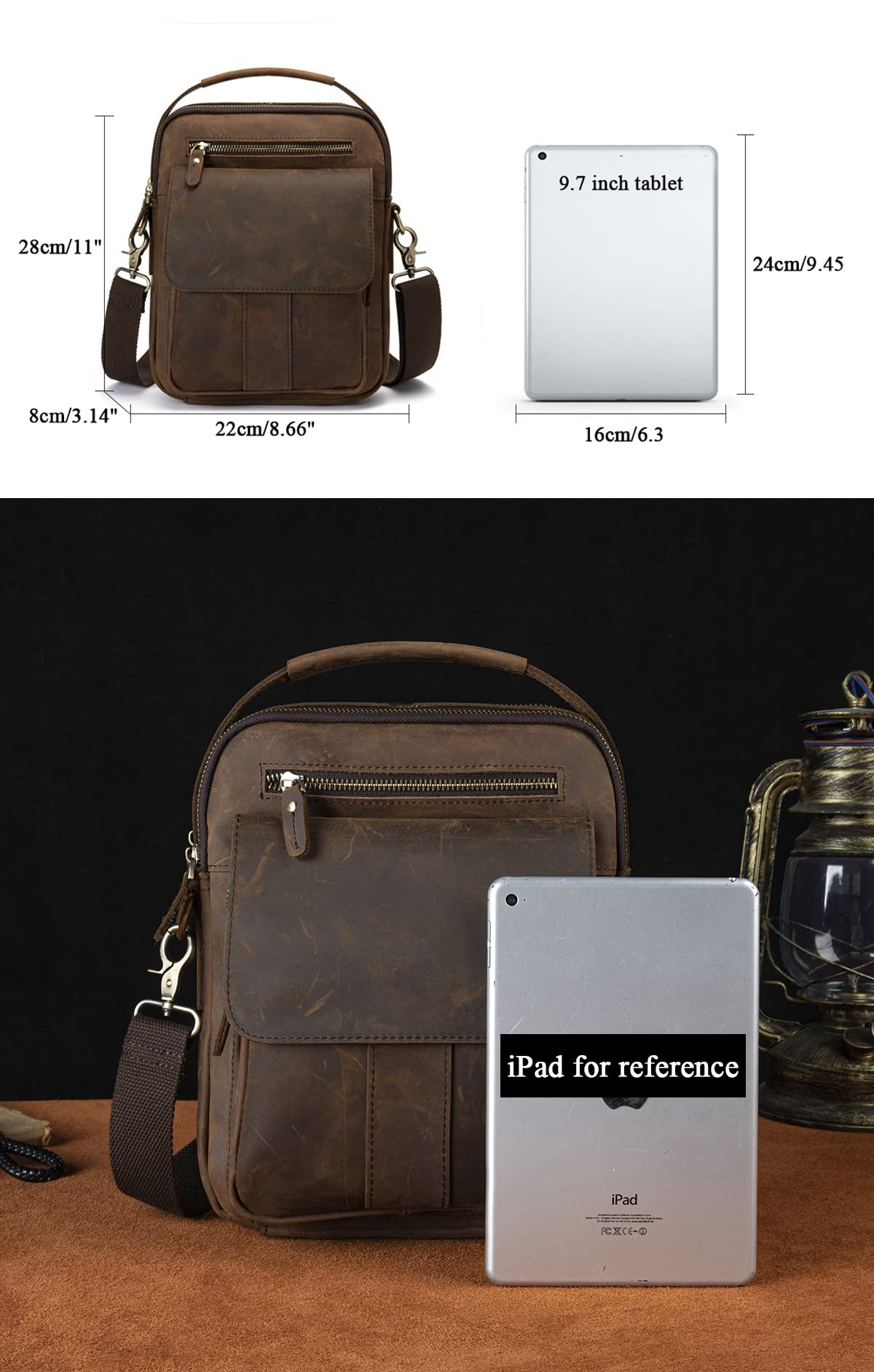 Mens Genuine Leather Sling Messenger Shoulder Cross body Satchel Bag Handle Tote Business Briefcase Portfolio (A Brown)