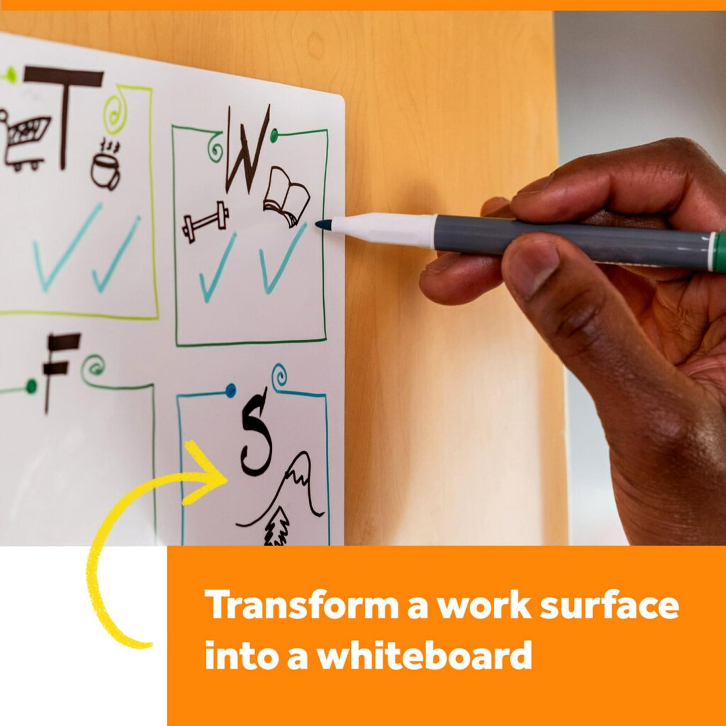 Post-it Dry Erase Whiteboard Film Surface for Walls, Doors, Tables, Chalkboards, Whiteboards, and More, Removable, Stain-Proof, Easy Installation, 4 x 3 ft Roll (DEF4x3)