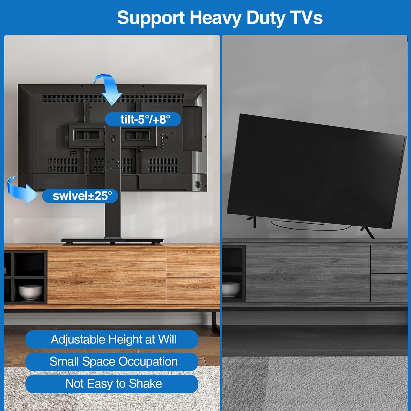 HOLMAXD Universal Swivel TV Stand Base for 32-75 Inch TVs, Height Adjustable Table Top TV Stand with Tilt Mount, Holds up to 110 lbs, Heavy Duty Temper Glass Base, Max VESA 400x400mm
