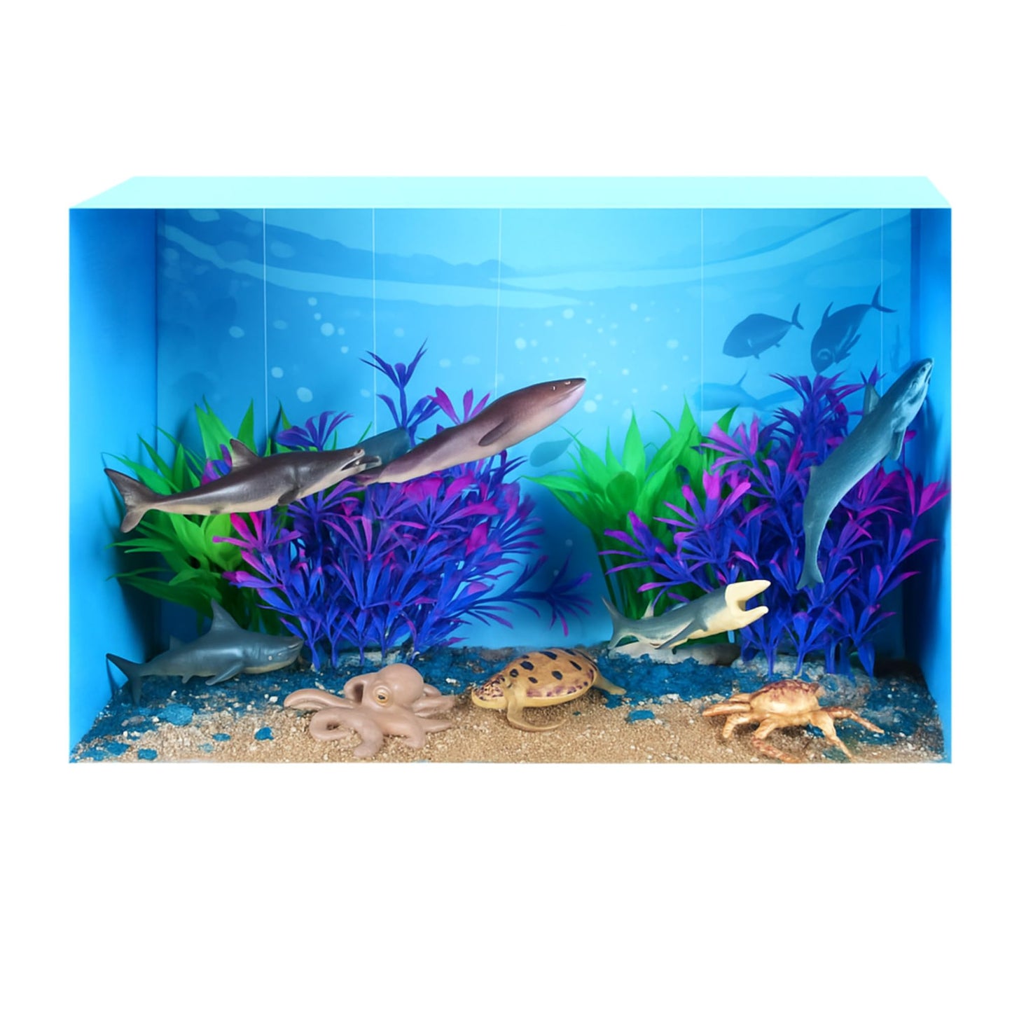 Silipull 23 Pcs Marine Animal 3D Model Project Set, Including Animal Image Model, Artificial Stones, Sand, Stones, and Moss, Comes with a Gift Box, Gift for School Projects and Birthday Parties