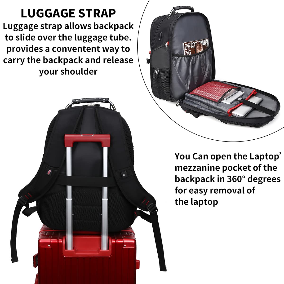SHRRADOO Extra Large 50L Travel Laptop Backpack with USB Charging Port, College High School Backpack Airline Approved Business Work Bag Fits 17 Inch Computer for Men Women