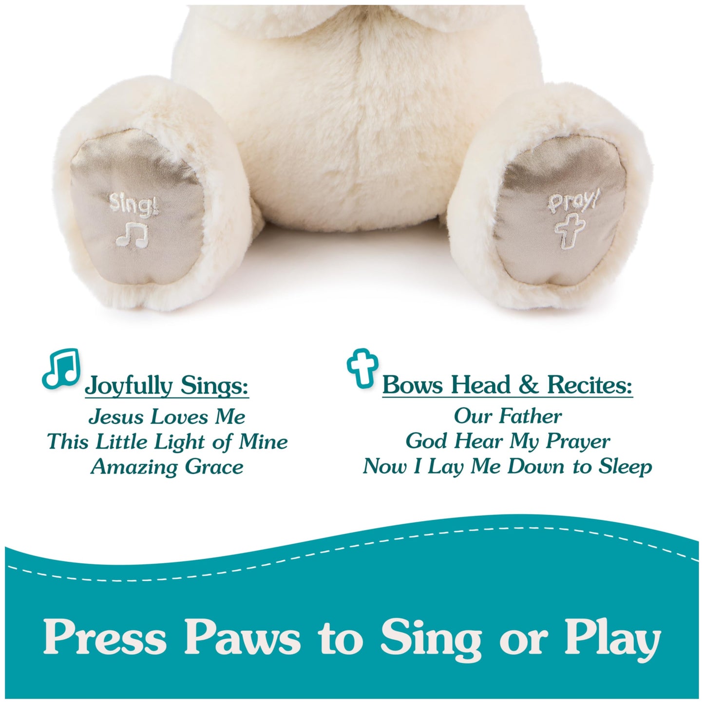 GUND Animated Goodnight Prayer Bear, Spiritual Plush Teddy Bear, Sensory Toy Stuffed Animal for Ages 0 and Up, Cream, 11"