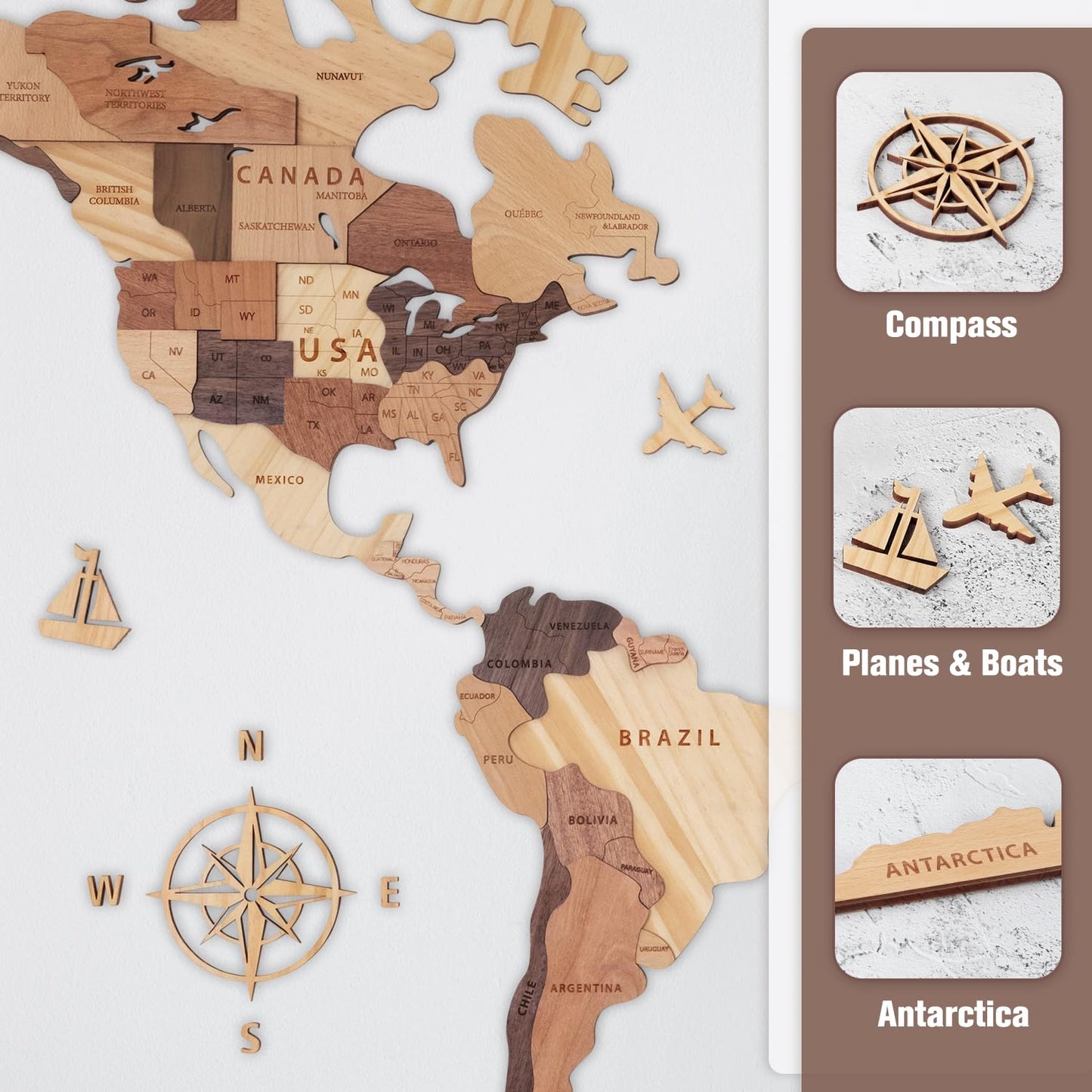 Handiwoo Wooden World Map 3D, Wood World Map Wall Art, Multilayered Wooden Map of The World Wall Decoration, Idea Housewarming Gift Large Wood Travel Map for Home & Office Décor (M)