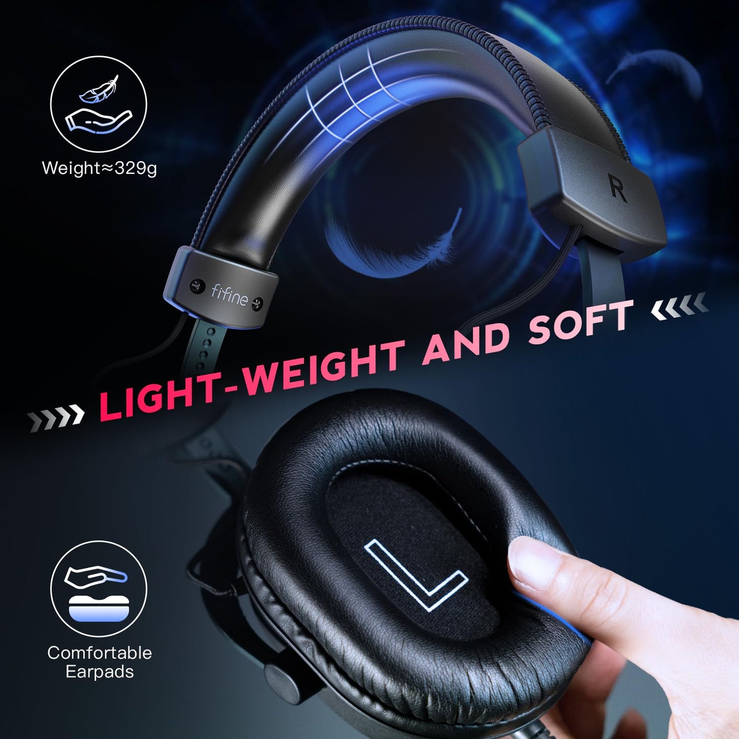 FIFINE PC Gaming Headset, USB Headset with 7.1 Surround Sound, Detachable Microphone, Control Box, 3.5mm Headphones Jack, Over-Ear Wired Headset for PS5/Xbox/Switch, Black-AmpliGame H9