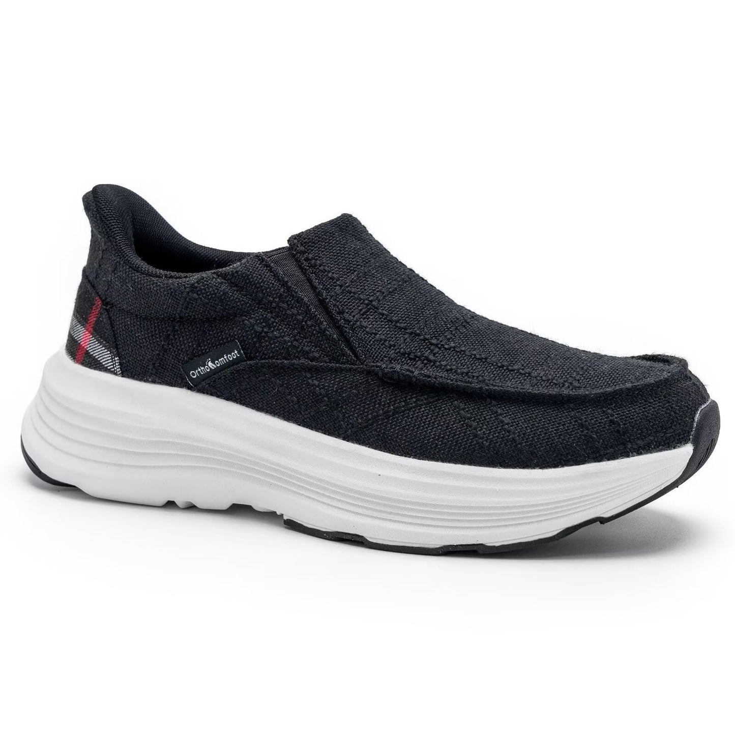Women's Orthopedic Hands Free Slip Ins Loafers Walking Shoes: Thick Sole Plantar Fasciitis Shoes for Foot Pain Relief, Casual Soft Canvas Loafers with Arch Support for Flat Feet Black Size 9.5