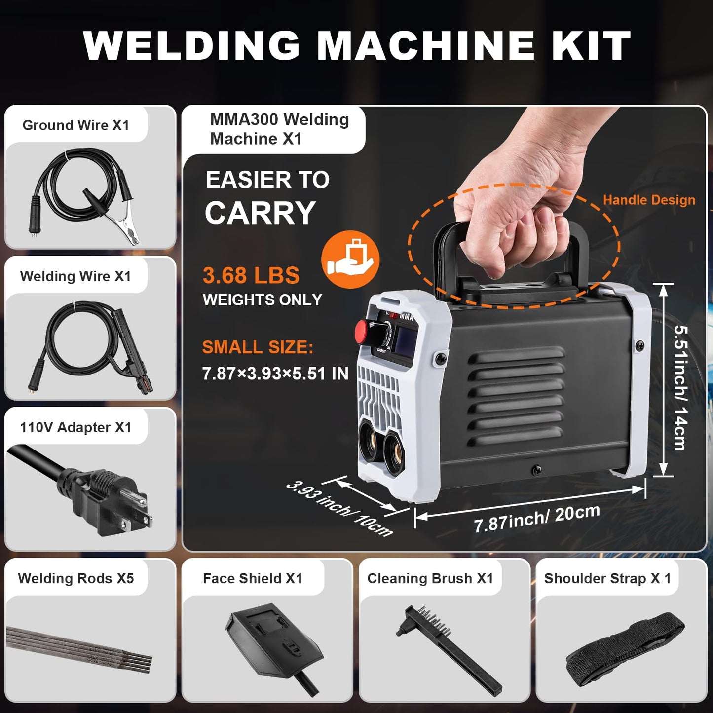 BetyBedy Stick Welder, Portable Mini Welding Machine, 110V MMA-300Amp Welder Machine with Hot Start, Arc Force, Anti-Stick, IGBT Inverter Electric Welding Machine for 1/16"-1/8" Rod ARC Welder