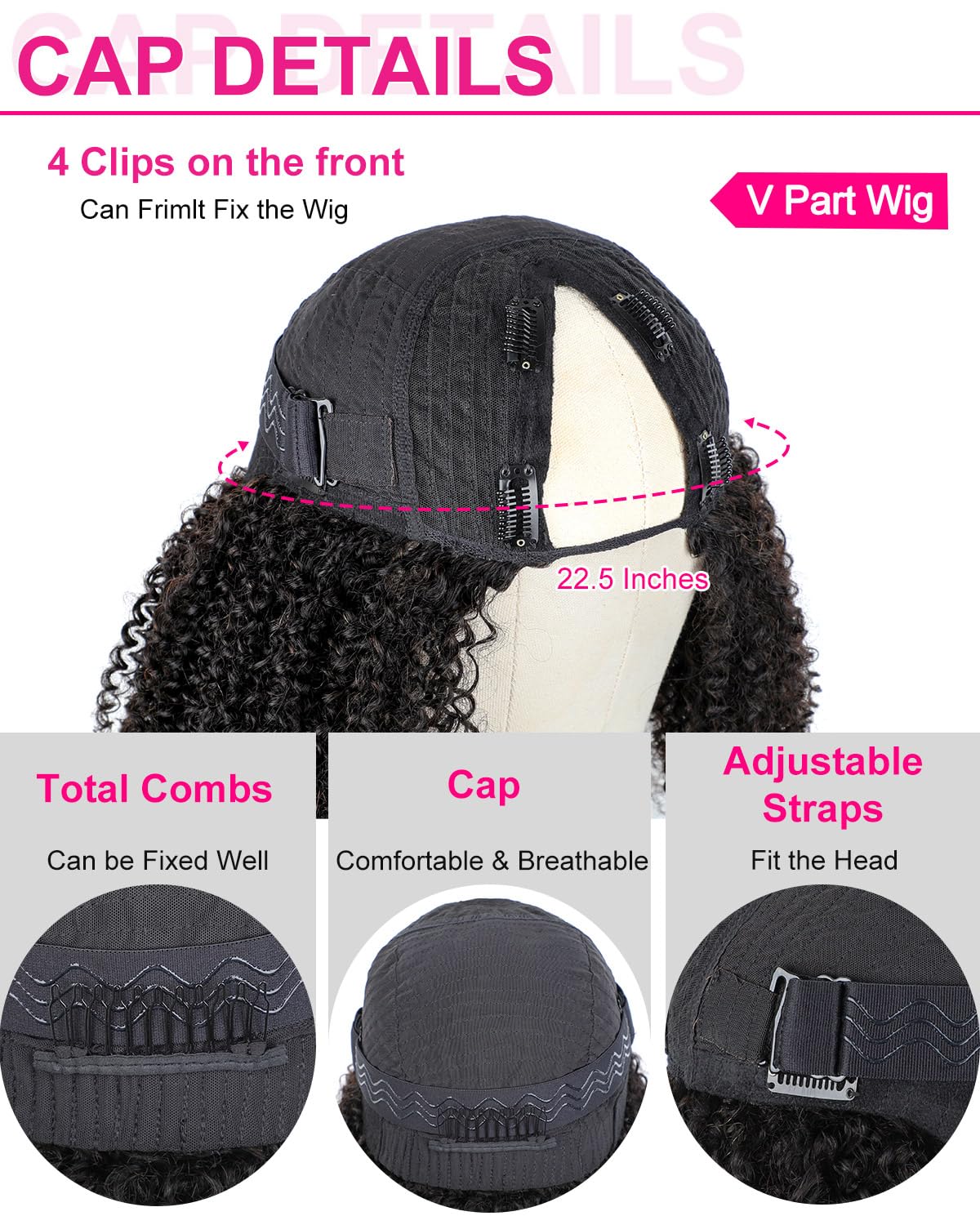Vshow Glueless Wigs V Part Wig Human Hair Afro Curly Wig No Leave Out Thin Part Human Hair Wig Beginner Friendly 180% Density Upgrade U part Kinky Curly Wigs 20Inch