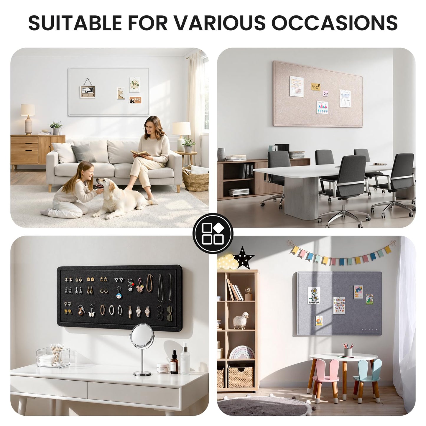 Large Bulletin Board, 48 X 35 Inches Felt Cork Board with 40 Pushpins, Foldable Felt Notice Pin Board Photo Display Board with Self-Adhesive Tape for Office Home School (Oatmeal, 48x35 inch)