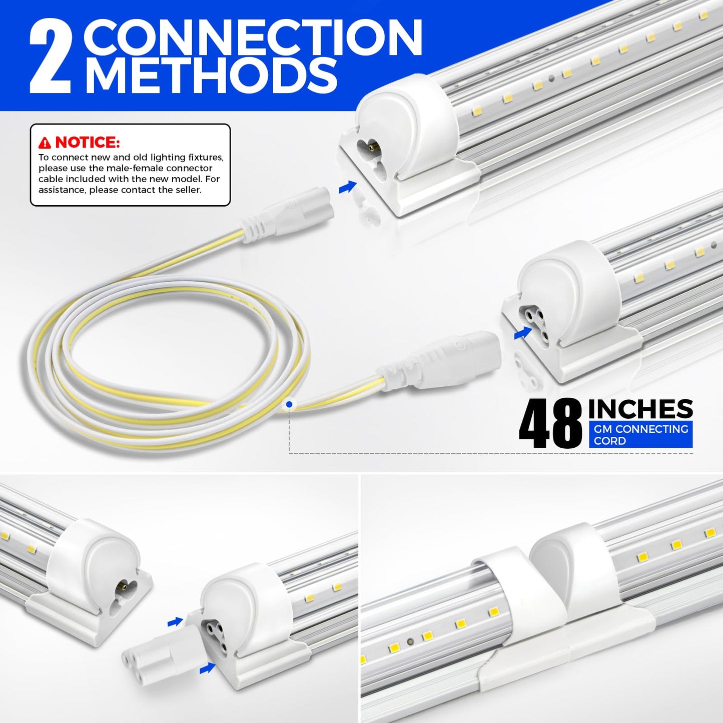 Barrina 5000K 2FT LED Shop Light, 3000LM, 20W, T8 Shop Lights for Garage, Workbench, Cabinet, Workshop, Room, LED Tube Lights, Linkable Ceiling Light Fixture with Built-in ON/Off Switch, ETL, 4 Packs