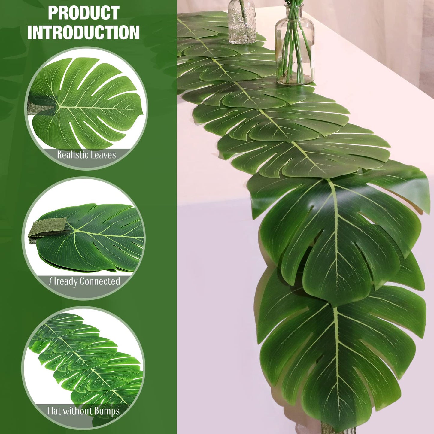 12 Pcs Artificial Palm Leaves Table Runners 72 Inch Long Tropical Palm Leaves Table Runner Faux Leaf Cloth for Wedding Hawaiian Luau Theme Party Supply Summer Decoration