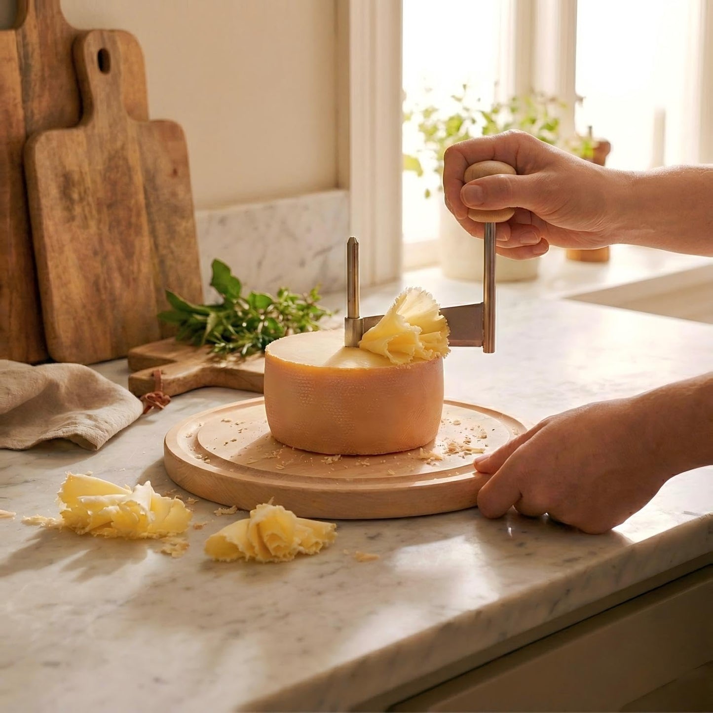 RWIXR Girolle Cheese Curler Wheel – For Tête de Moine, Chocolate & Butter Curls | Sharp Blade, Solid Wood Base | Perfect for Home Entertaining & Gifting