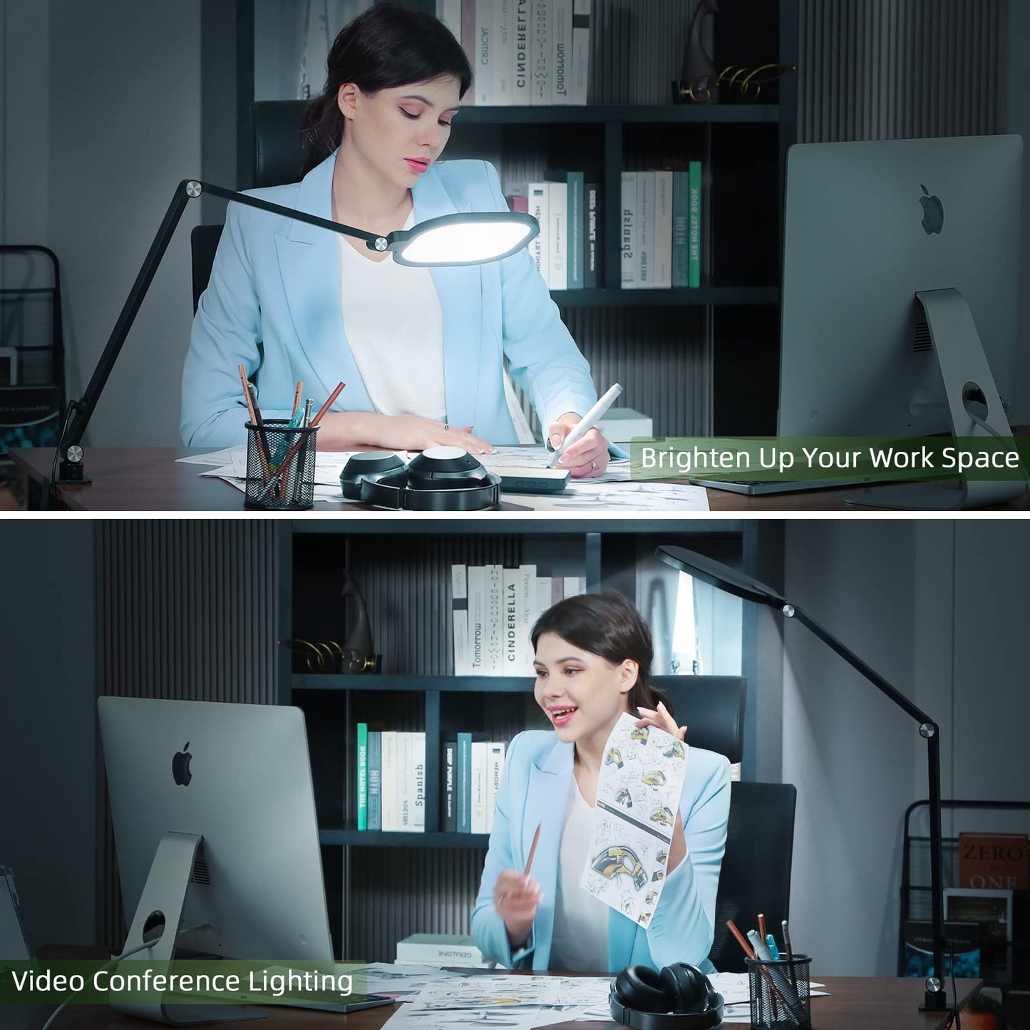 LitONES Video Conference Light for Computer, Dimmable Zoom Lighting for Home Office, Video Calls, Meeting, Laptop & Webcam, 15W Swing Arm Desk Lamp with C- Clamp, Remote, Memory & Timer CRI >95