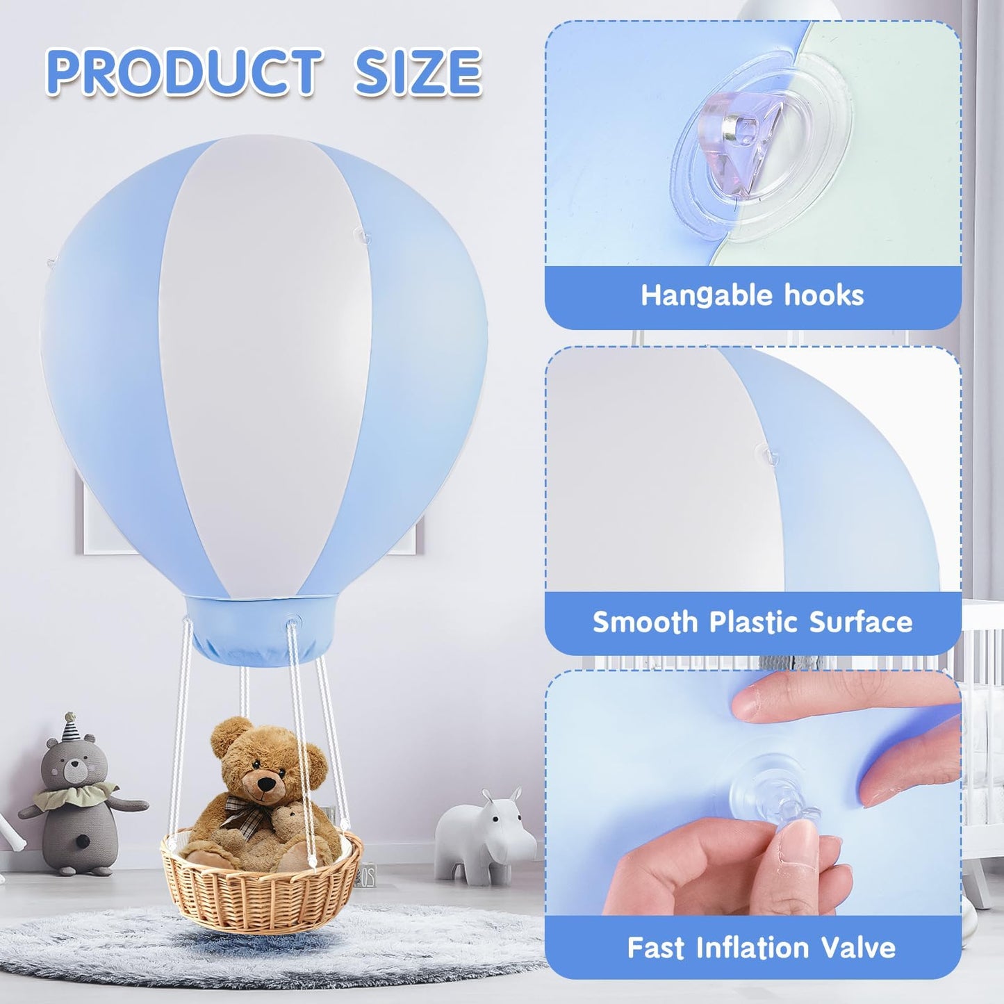 Toggloo 5FT Inflatable Hot Air Balloon Decorations, Hanging Hot Air Balloon for Boys Baby Birthday Party Wedding Exhibitions, Air Pump Inclued, Blue