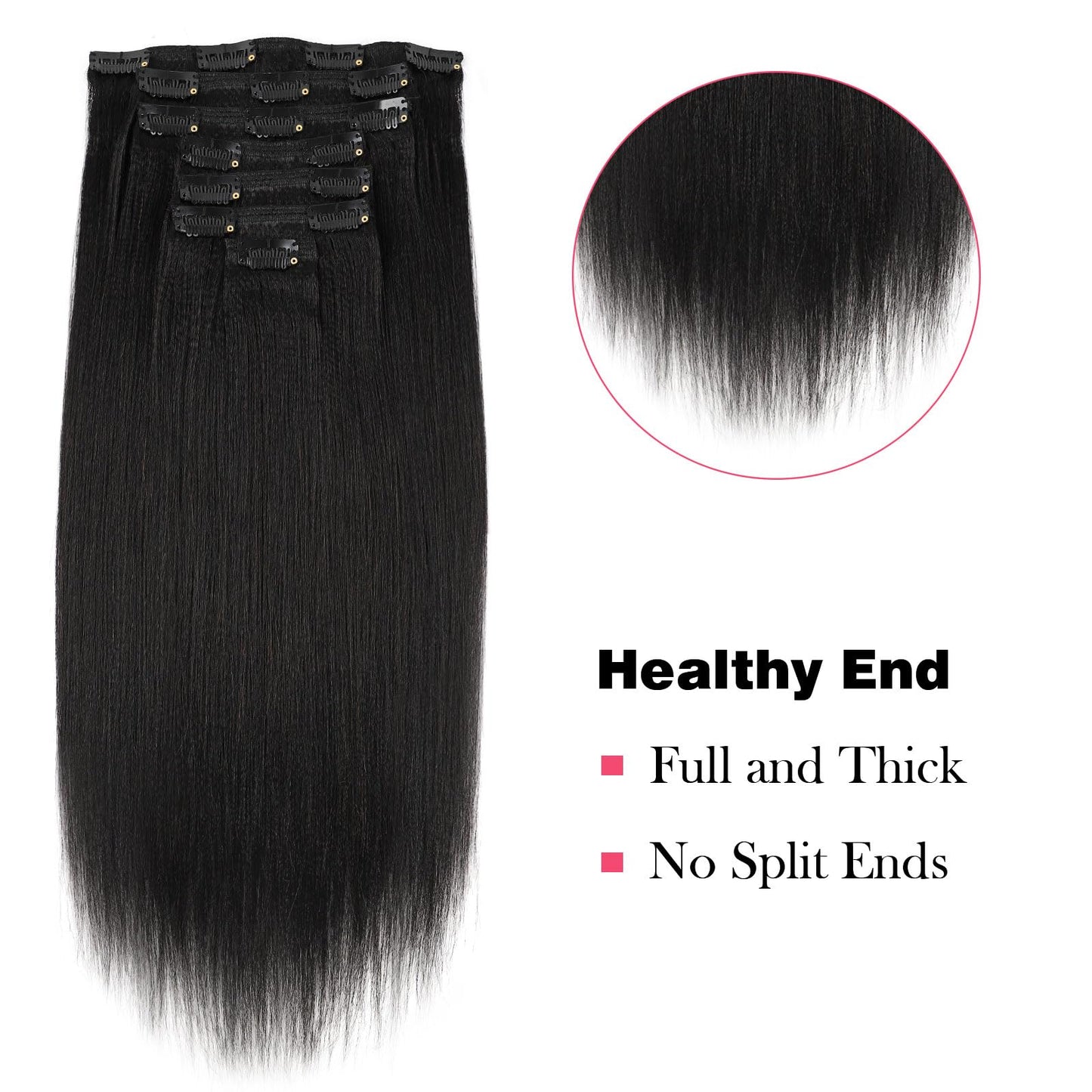 Sassina Real Remy Thick Yaki Straight Clip in Virgin Human Hair Extension Natural Black Double Wefts for African American Black Women 7 Pieces 120g with 17 Clips, YS 18 Inch