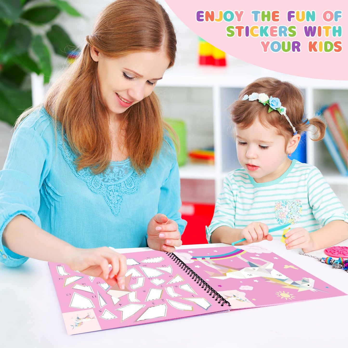 homicozy 4PCS Sticker Paint Books for Kids Ages 4-10,Unicorn Mermaid Animals Designs Paint By Stickers,Sticker By Numbers,Party Birthday Gifts for Girls 4-10,Create 40 Pictures One Stickers at A Time