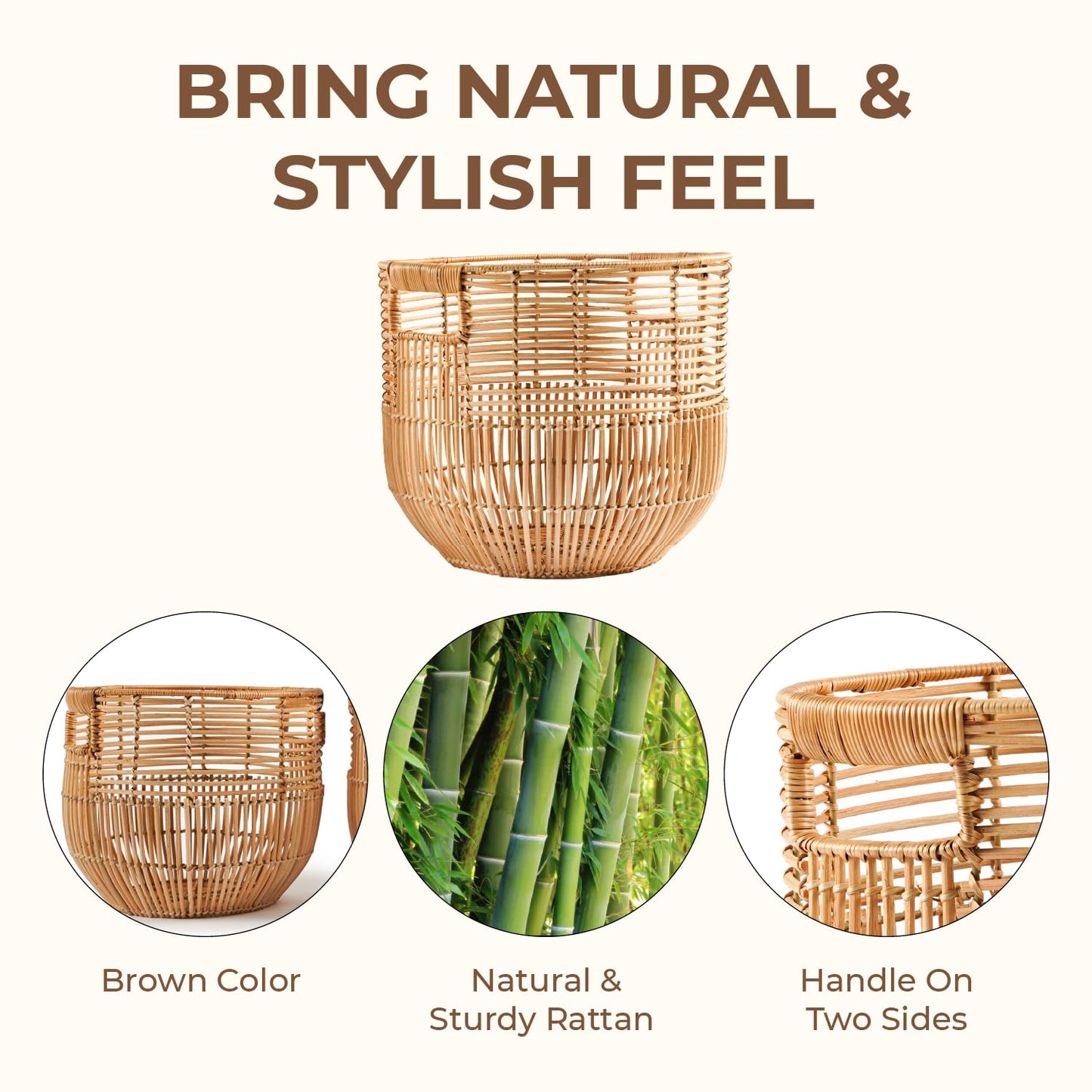 X AVIA HANDICRAFTS Set Of 2 Large Woven Blanket Baskets With Handles | Round Wicker Rattan Storage Floor Baskets for Shoe In Living Room | Extra Big Boho Rattan Laundry For Pillow, Blanket