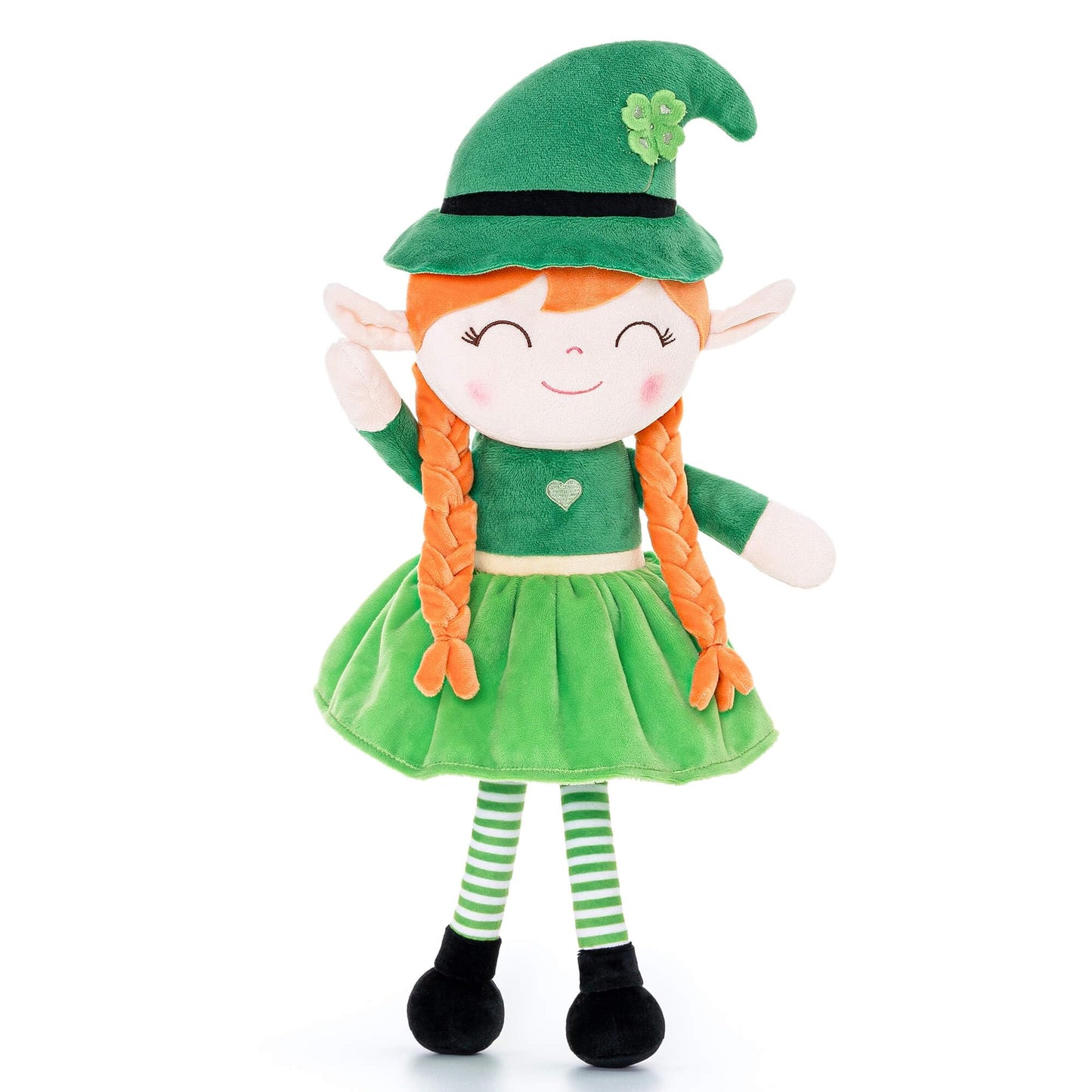 Gloveleya Plush Dolls Saint Patrick's Day Gifts Soft Blessings Doll Shamrock Wishes Plush Elf Baby Girl Gifts 16" Green