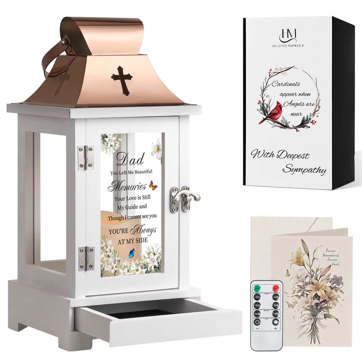 HugMemories Memorial Gifts for Loss of Dad, Memorial Lantern with Drawer for Keepsakes, Loss of Father Sympathy Gift, Bereavement Gifts in Memory of Dad