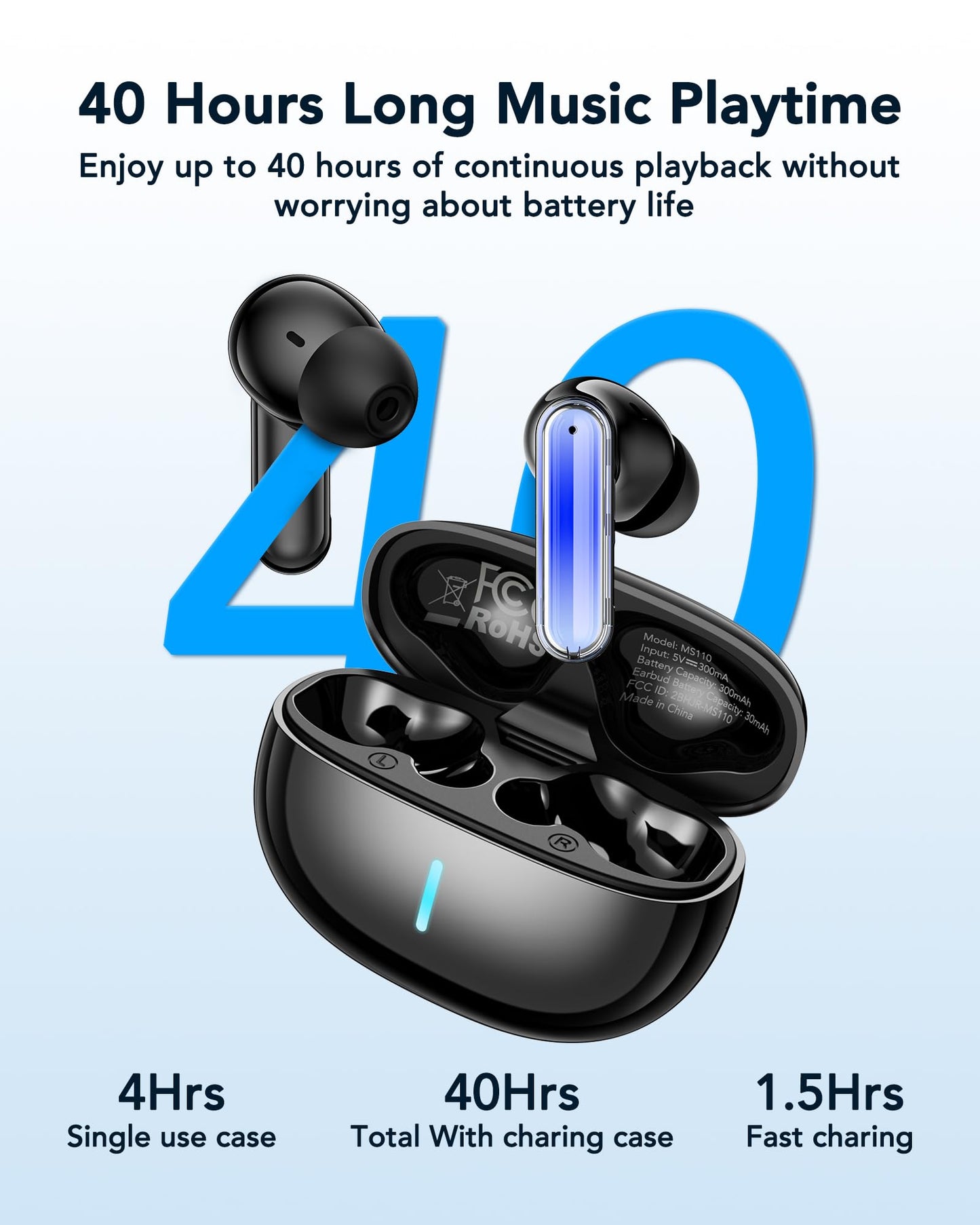 BNARQP MS110 AI Translation Earbuds, Bluetooth Translator Earbuds with App, 40H Playtime with Charging Case, IPX5 Water-Resistant Wireless Earbuds for Travel, Meetings & Language Learning
