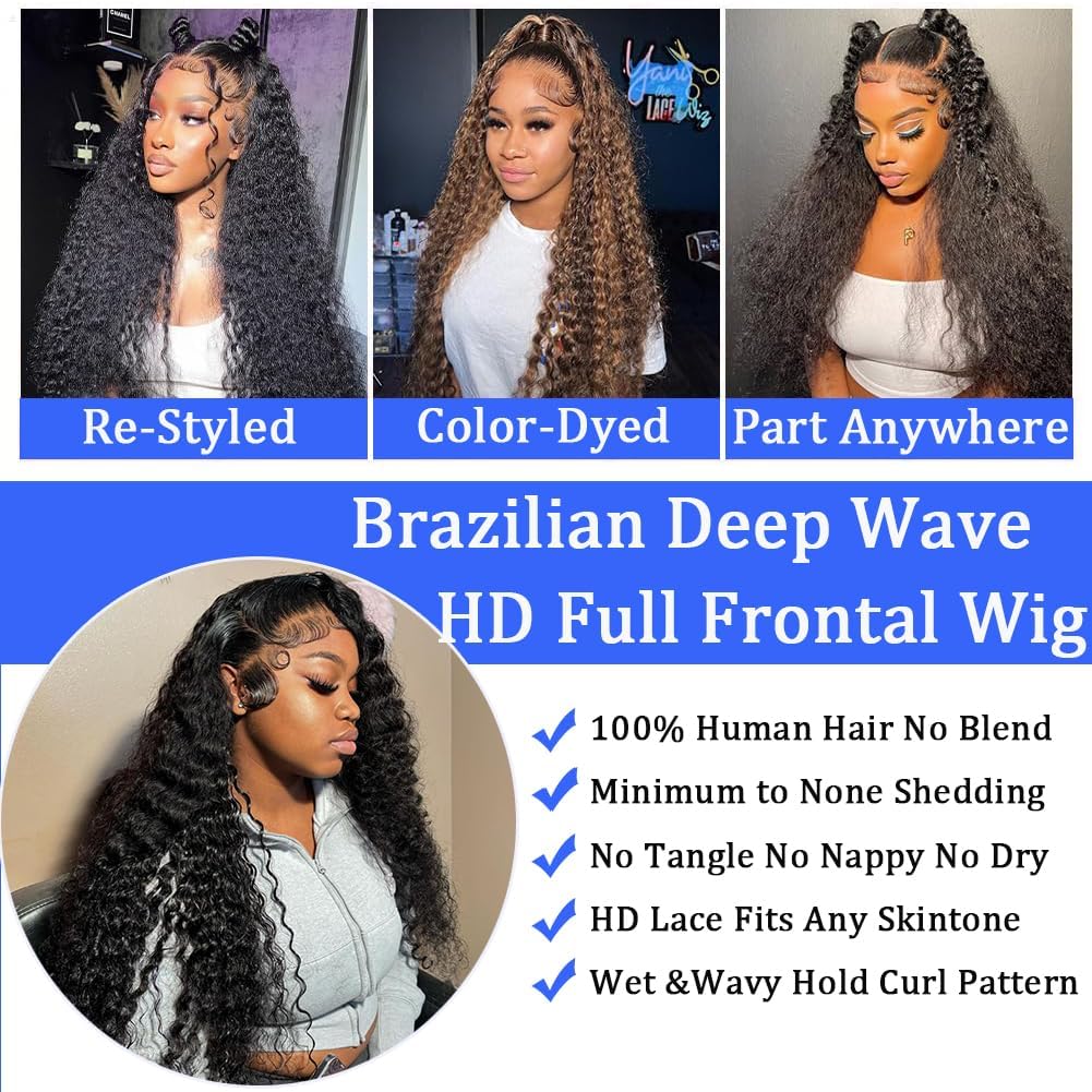 DaXunDi Deep Wave Lace Front Wigs Human Hair 13x6 Curly Wig Human Hair 200% Density Wet and Wavy HD Lace Front Wigs Human Hair Pre Plucked Deep Wave Wig for Women with Baby Hair (22 Inch)