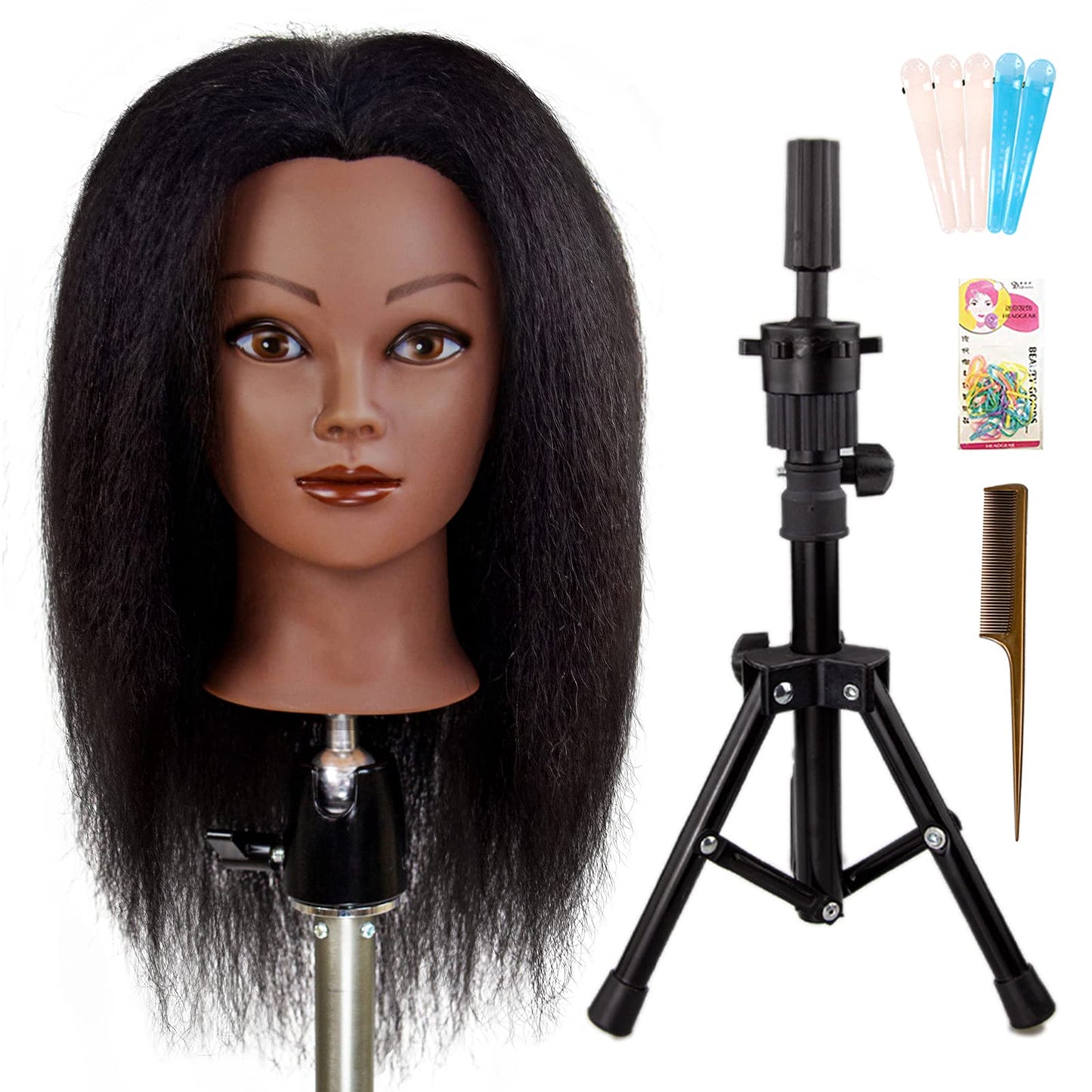 ISHOT Mannequin Head With Hair And Stand Tripod,Wig Stand Tripod With Mannequin Head,Hairdresser Training Head,Doll Head Beauty School Hair Practice Head Manikin Cosmetology