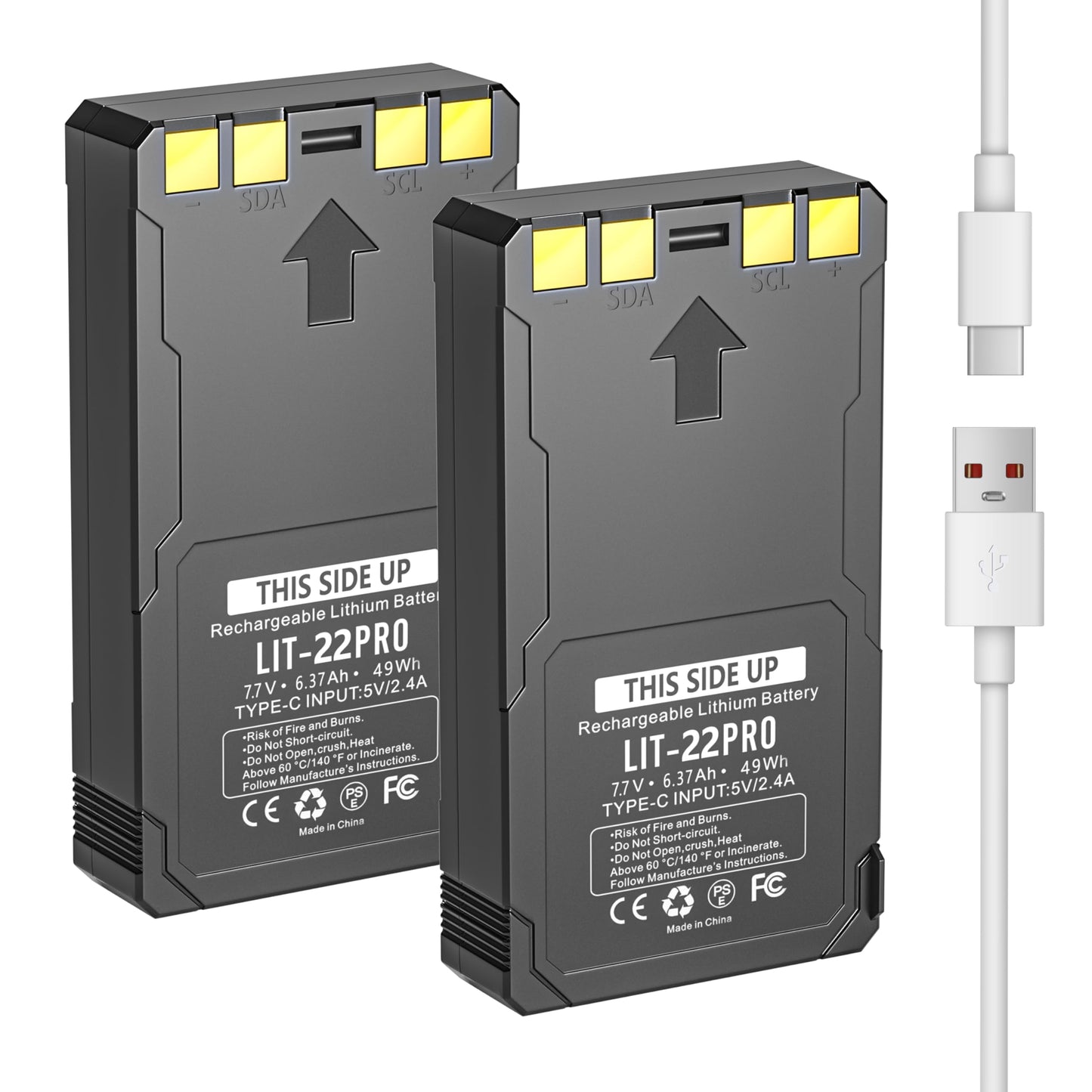 DMMNS 2-Pack Upgrade Rechargeable Batteries,Replacement for LIT-22 Rechargeable Lithium Battery Pack(7.7V,6.37Ah),Compatible with Trail Camera Flex-M Flex G-36 Flex-Plus Flex-S(Include Type-C Cable)