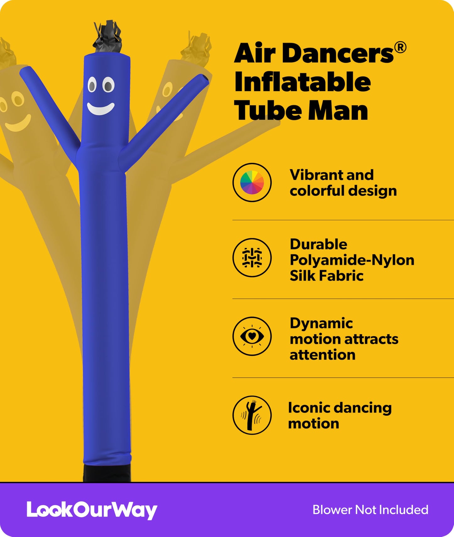 LookOurWay Air Dancers Inflatable Tube Man Attachment - 10 Feet Tall Wacky Waving Inflatable Dancing Tube Guy for Business Promotion - Blower Not Included - Blue