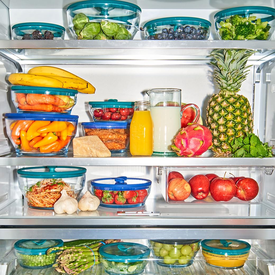 Anyday 4-Cup Glass Food Storage with Glass Lid, Round Deep Dish | Plastic-Free Meal Prep & Microwave Cookware | Stackable Airtight Storage Container with Vented Lid for Microwave-Safe Reheating