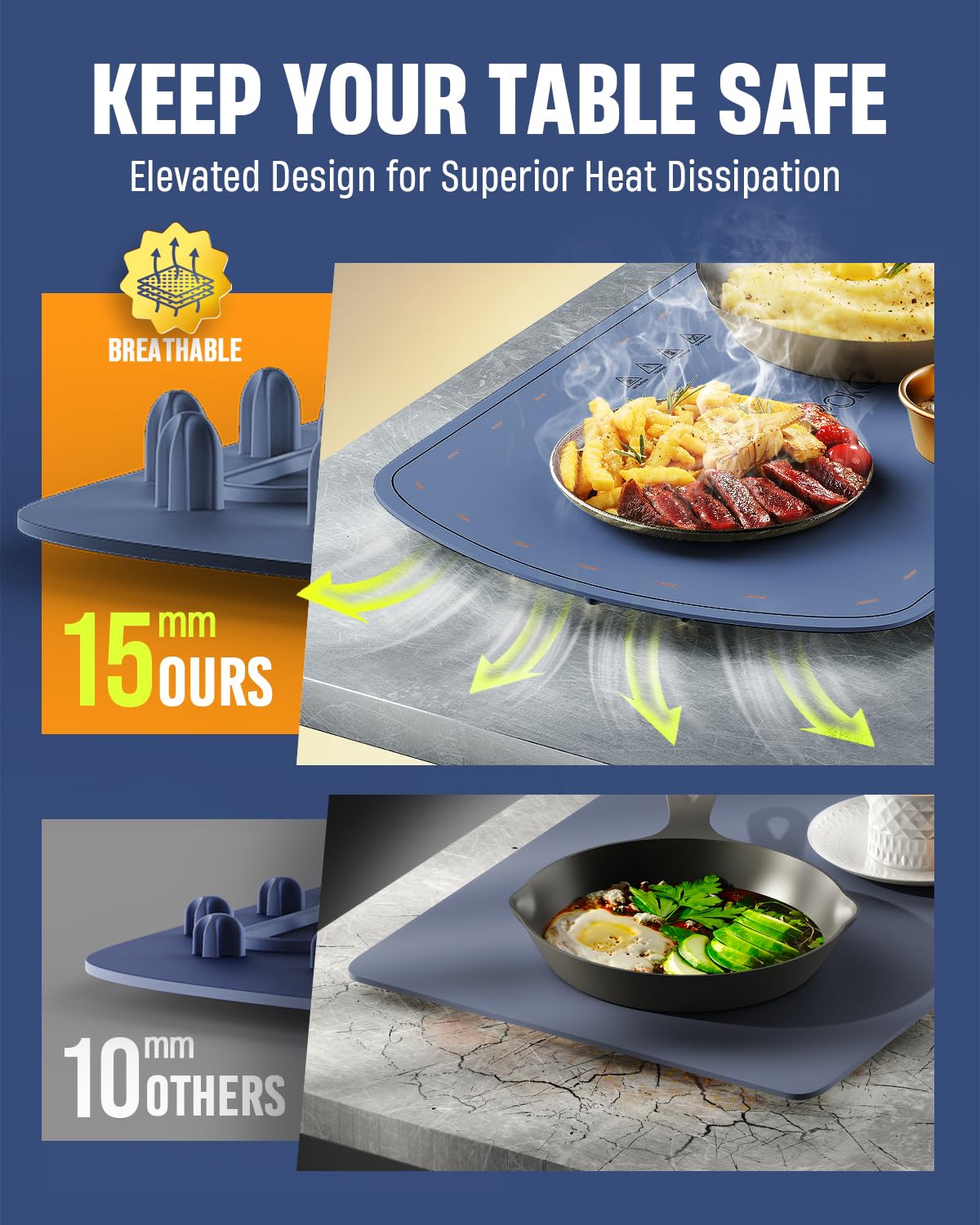 Food Warming Mat for Buffet, VEPOKA Food Warming Mats for Countertop, Silicone Heating Mat with 7 Temperature Levels& Auto Shut-Off, Food Warmers for Parties, Gatherings, Everyday Use