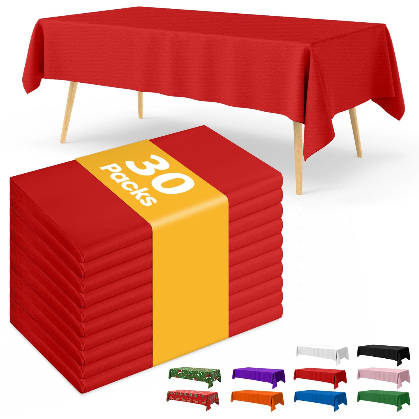 Niuara Red Plastic Table Cloth - 30 Pack 54" × 108" Rectangle Disposable Tablecloths for 6FT Tables, Waterproof Table Cover for Party, Holiday & Gathering Use