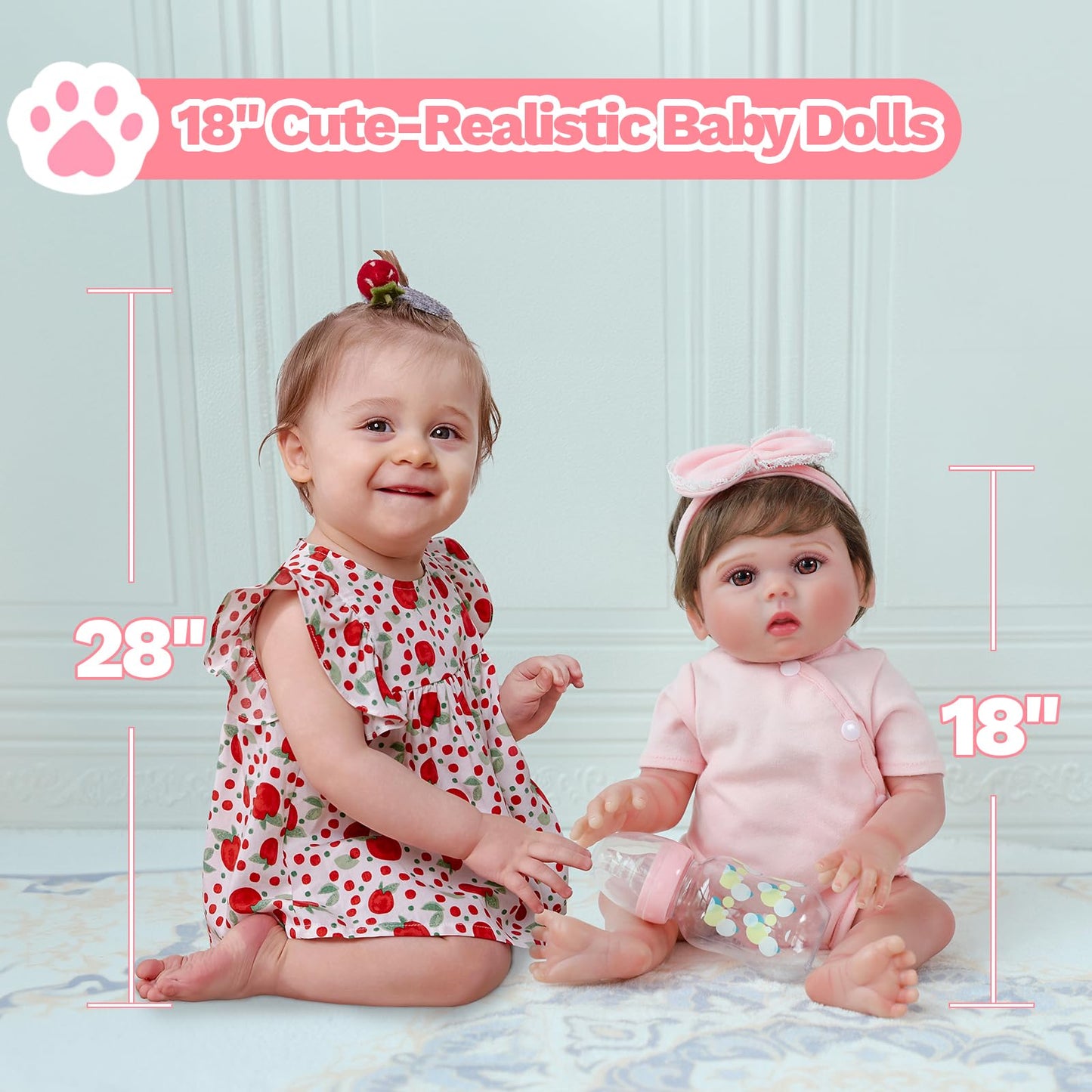 SCOM Reborn Baby Doll Girl - 18 Inch Realistic Baby, Real Life Dolls with Cloth Body & Vinyl, Newborn Lifelike Weighted Doll for Ages 3 4 5 6 + Year Old Gift