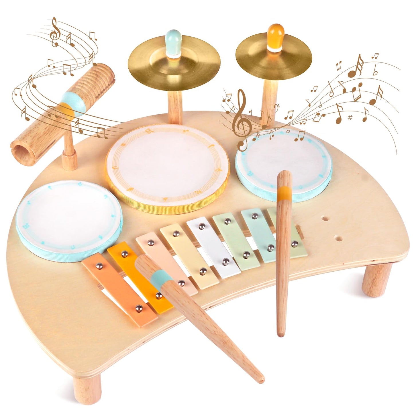 Toddlers Drum Set Toys for 3 Year Old Boy Girls,Baby Drum with Xylophone for Toddlers 3,Musical Instruments, Kids Wooden Montessori Toys, Christmas Birthday Gifts for Age 3+ (Drum Set)