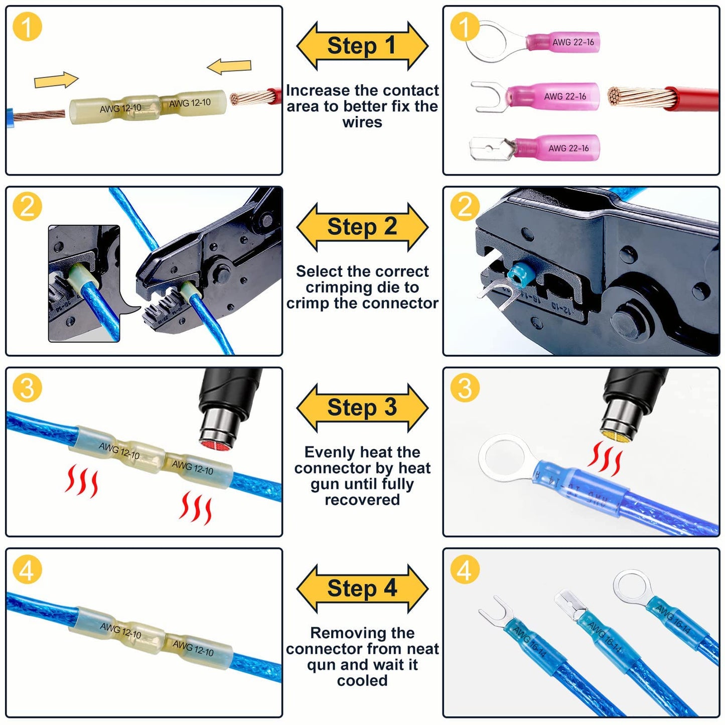 620PCS Heat Shrink Wire Connectors Electrical Connectors Kit Wire Connectors Kit, CEACHOI Marine Grade Waterproof Terminals Butt Connectors, Spade Fork Ring Butt Splices