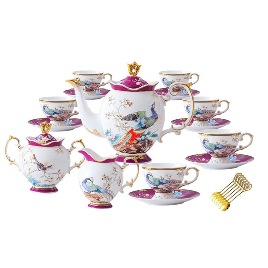 ACMLIFE Fine Bone China Tea Set for Adults with Teapot, Porcelain Tea Sets 21-Piece Vintage Floral English Tea Set for 6, China Tea Sets 24K Gold Bone China Tea Pot and Cups Set Gifts for Women