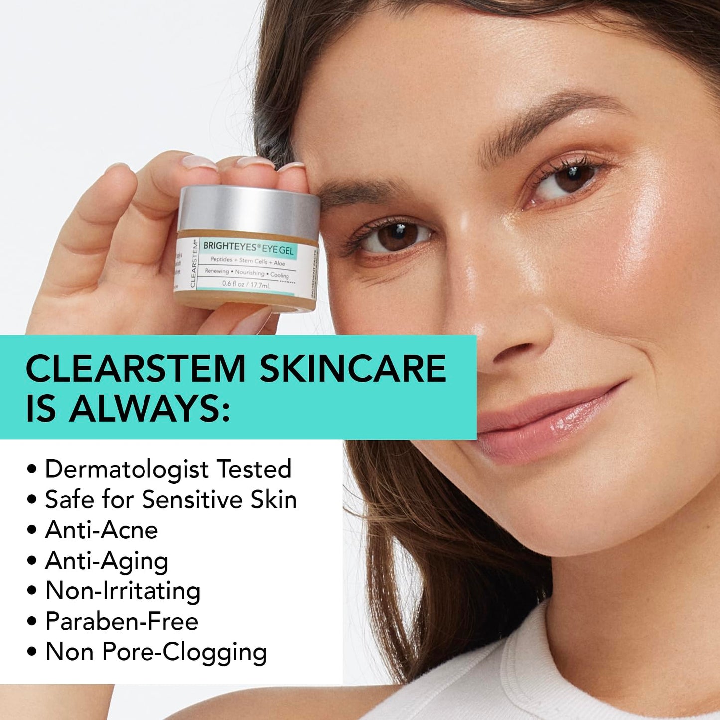 CLEARSTEM - BRIGHTEYES - Nourishing Eye Gel - For Puffy Eyes, Crow's Feet, & Dark Circles - Made with Collagen, Stem Cells, Peptides & Aloe Vera - Vegan - Gluten Free - Men & Women - 0.6 oz