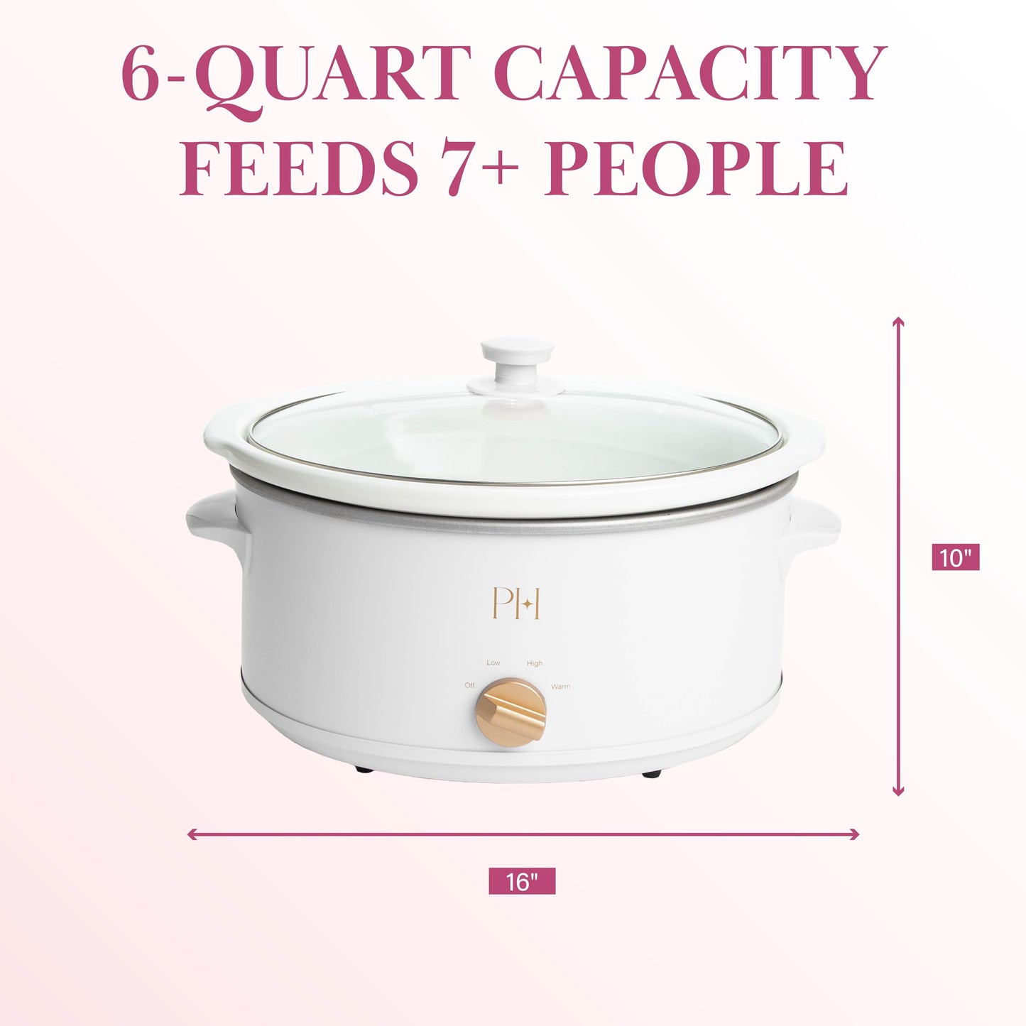 Paris Hilton 6-Quart Manual Slow Cooker, Naturally Nonstick Stoneware Ceramic Insert, Three Settings (Low, High, Warm), Dishwasher Safe Family Size Slow Cooker, White
