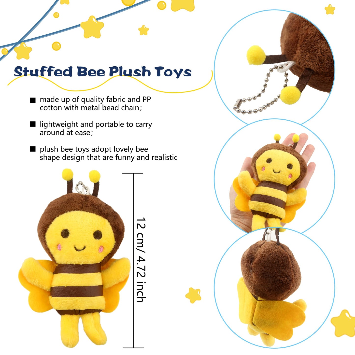 Puteraya 26 Pack 5 Inch Cute Bee Stuffed Animal Toys Soft Plush Bee Lifelike Plush Honeybee Keychain for Room Decoration Holiday Birthday Baby Shower Animal Theme Party Favors
