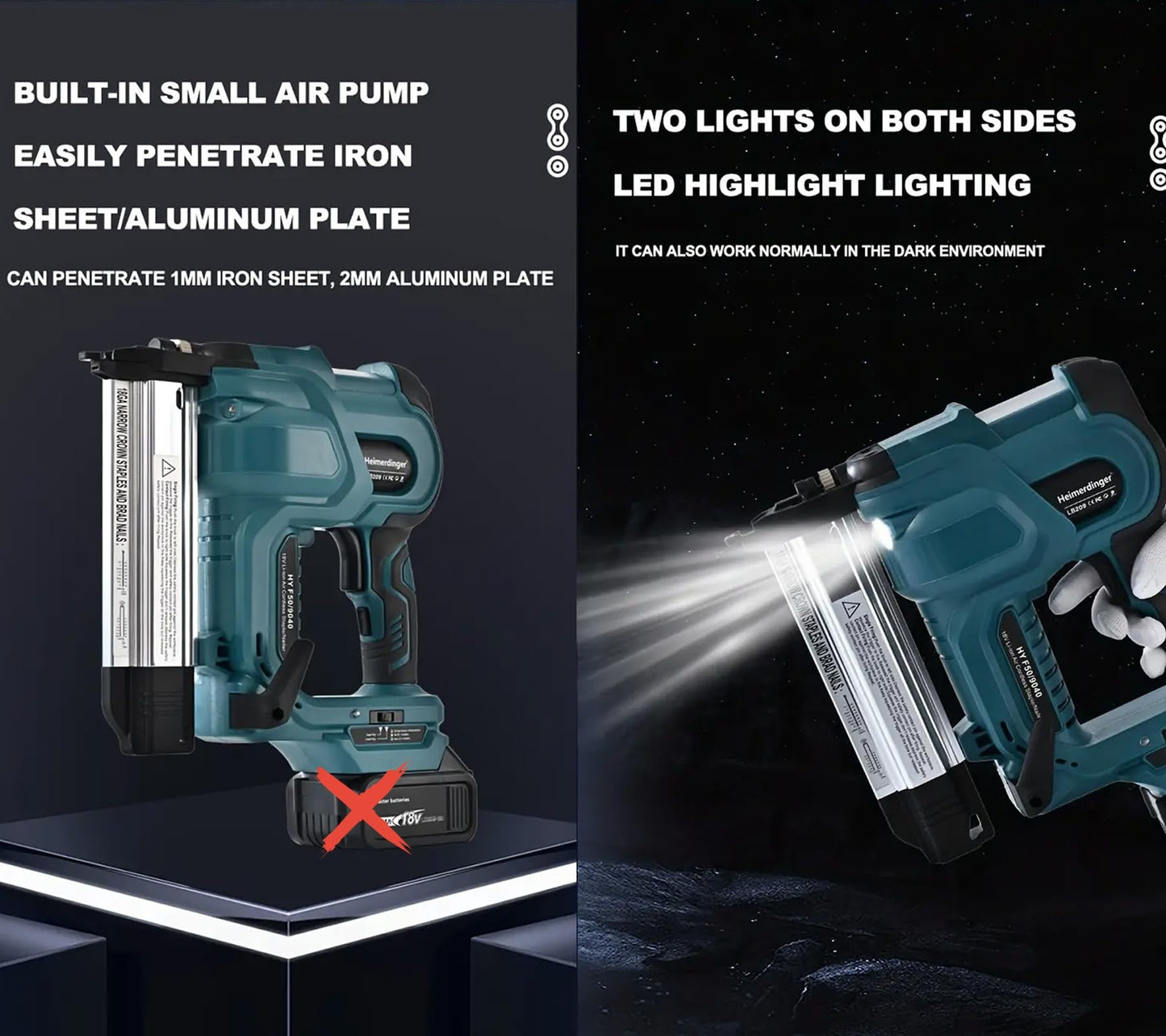 18 Gauge Cordless Brad Nailer Compatible with Makita 18V Battery, 2 in 1 Electric Nail/Stapler Gun Drives 2 Inches Nailer for Upholstery and Woodworking,Tool Only