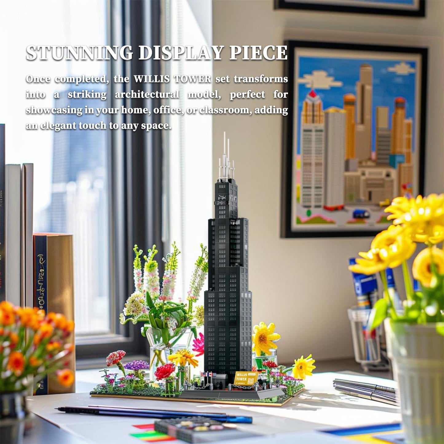 LQPFBSM Willis Tower Chicago Architecture Model Building Block Sets,World Famous Landmark Series Toys Gitf for Kids Adults 1241 Pieces
