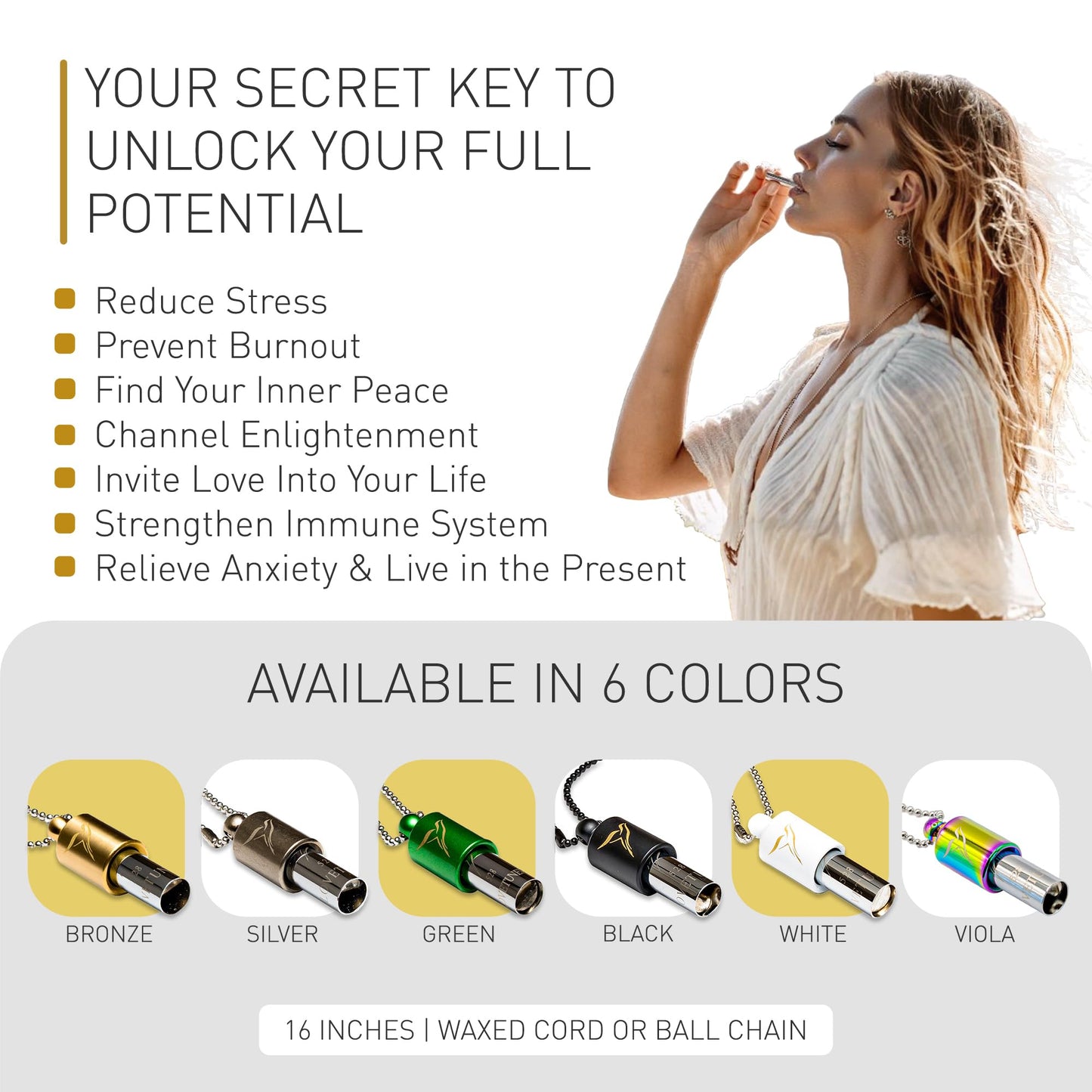 LOVETUNER Meditation Tuning Necklace 528 hz Frequency of Love | Mindfulness Device for Anxiety & Stress Relief (Waxed Cord Bronze)