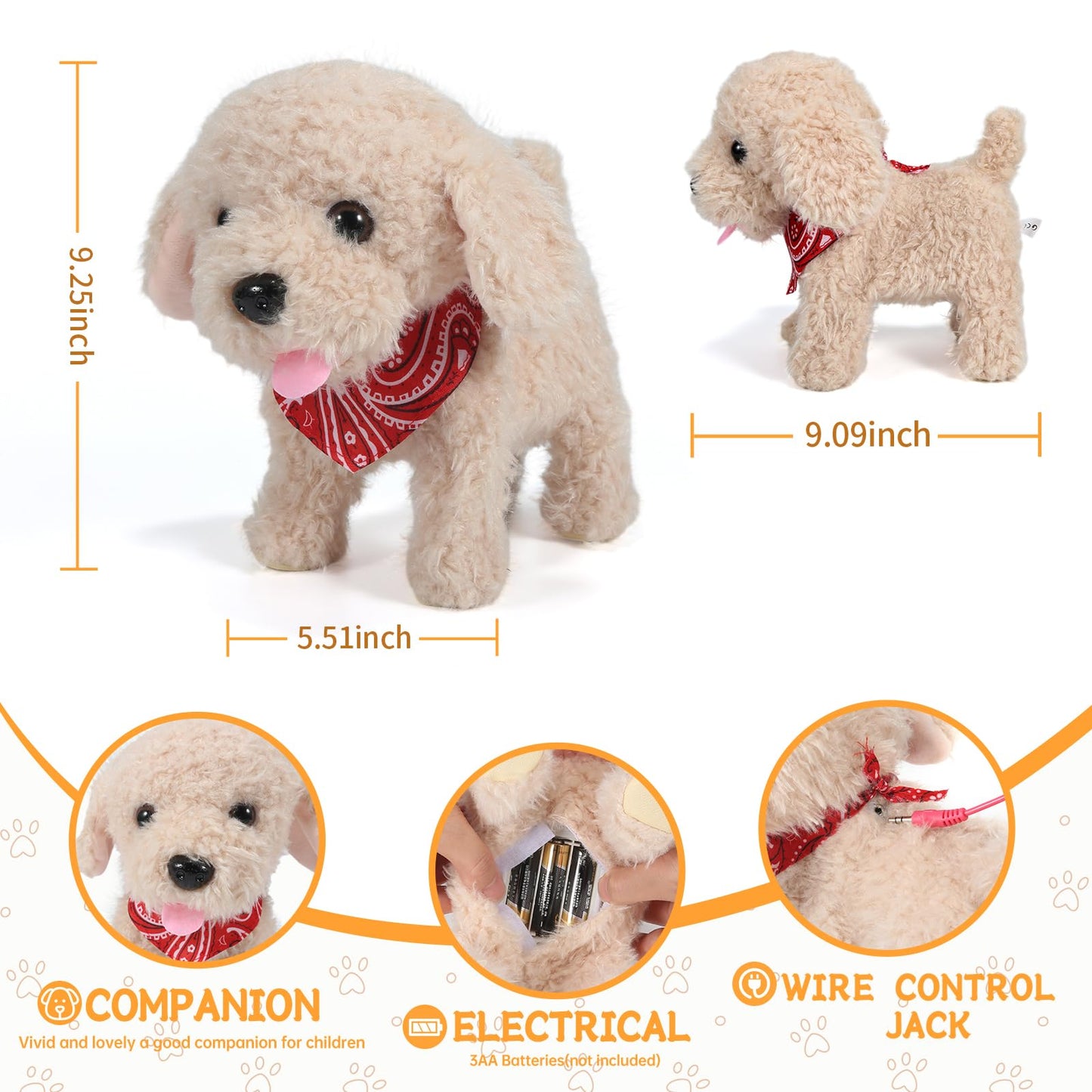 GOBRILLFUN Toy Dog That Walk and Bark, Pet Care Playset - Remote Control Leash Interactive Electronic Plush Puppy, Tail-Wagging Stuffed Dog, Birthday Gift for Kids Girls Boys Aged 3-6 Year