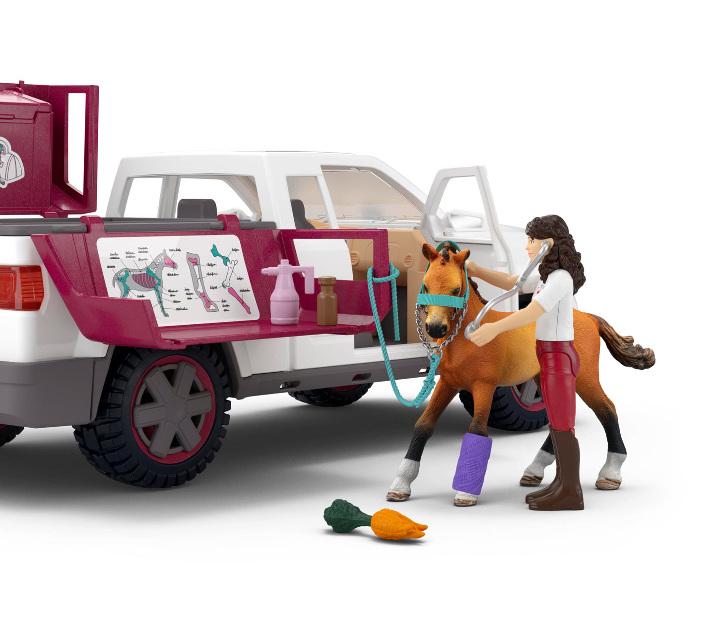 Schleich Horse Club - 90 PC Mobile Vet with Trailer Playset - Includes Toy Horse Figurine, Poseable Veterinarian Figure, Moveable Truck and Accessories - Interactive Play Toys for Kids Ages 5+| 42704