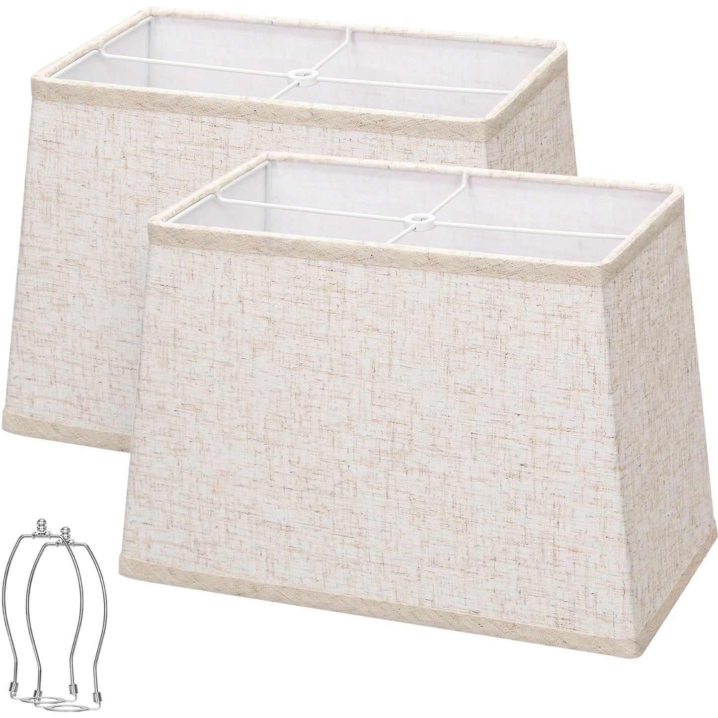 Rectangle Lamp Shades Set of 2, Top 7"x12.5", Bottom 9"x15", Height 10"，Large Beige Lampshades for Table Lamps Floor Lamps, Square Lamp Shade Replacement, Spider, Harp Holders Included, Easy Assembly