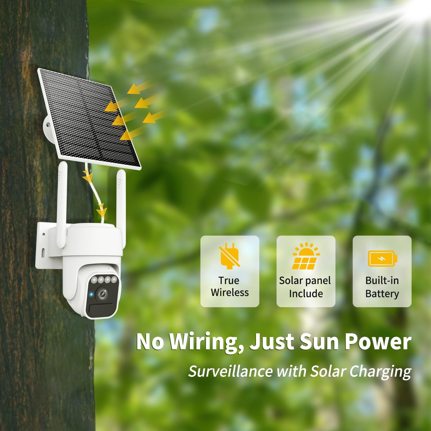 3-Link Solar Camera Outdoor Wireless, WiFi Security Cameras for Home, 360° View, Two-Way Talk, Auto Tracking, Light Alarm, Color Night Vision