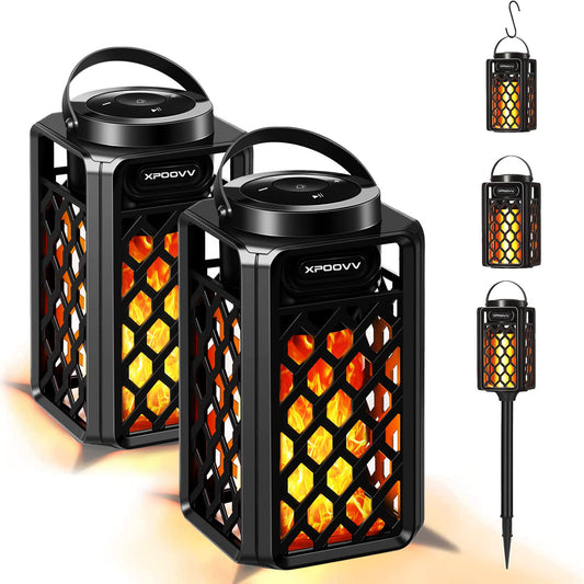 2 Pack Outdoor Bluetooth Speakers, Portable Led Flame Speaker Waterproof with Torch Atmosphere 10w Enhanced Bass for Patio Porch Garden Home Backyard Decor, Gifts for Men Women Couples Dads Moms