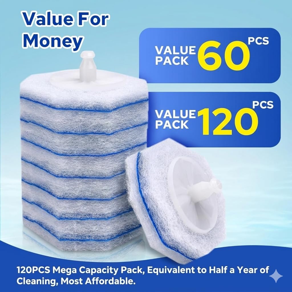 Cecailin 120pcs Disposable Toilet Brush Refills, Bulk Toilet Bowl Cleaner Refill Pads, Compatible with Most Toilet Cleaning Wands, High-Value Scrubber Replacement Heads, 120 Count